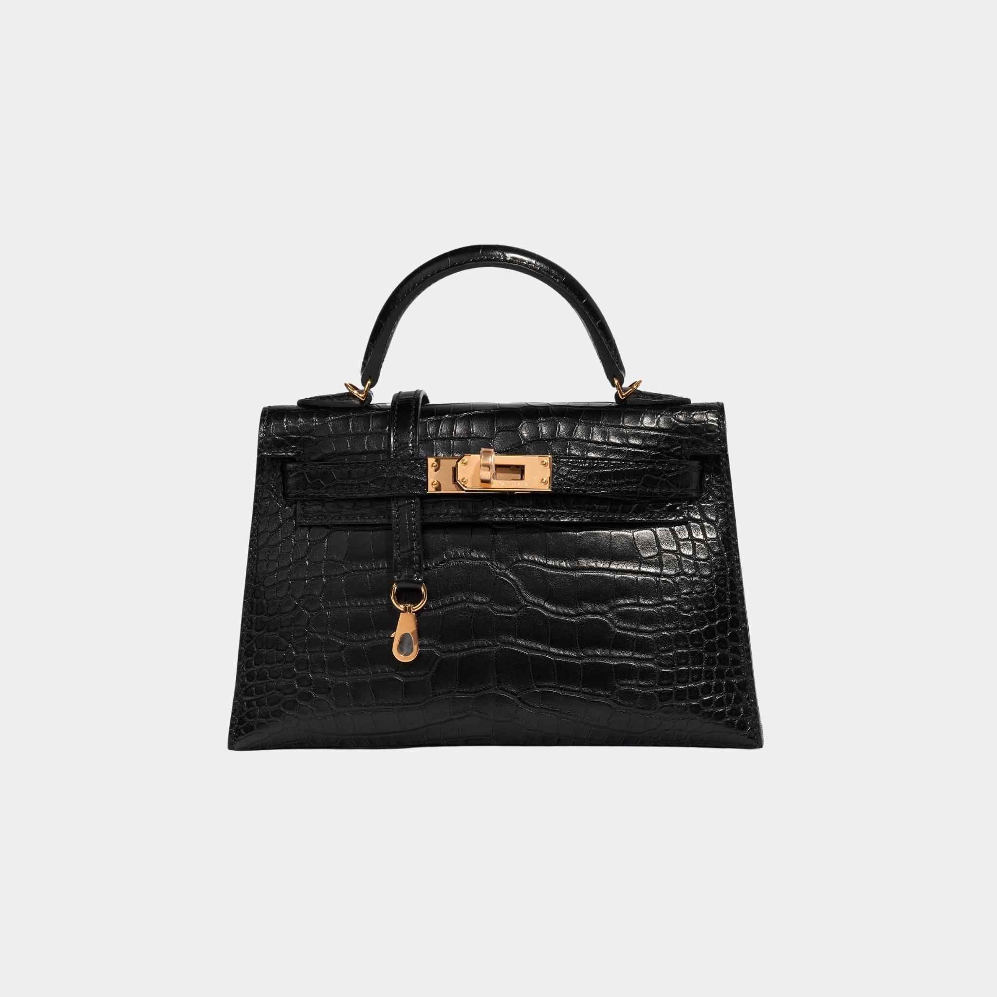 Hermes Kelly Mini 20 Matte Alligator Black GHW, Front