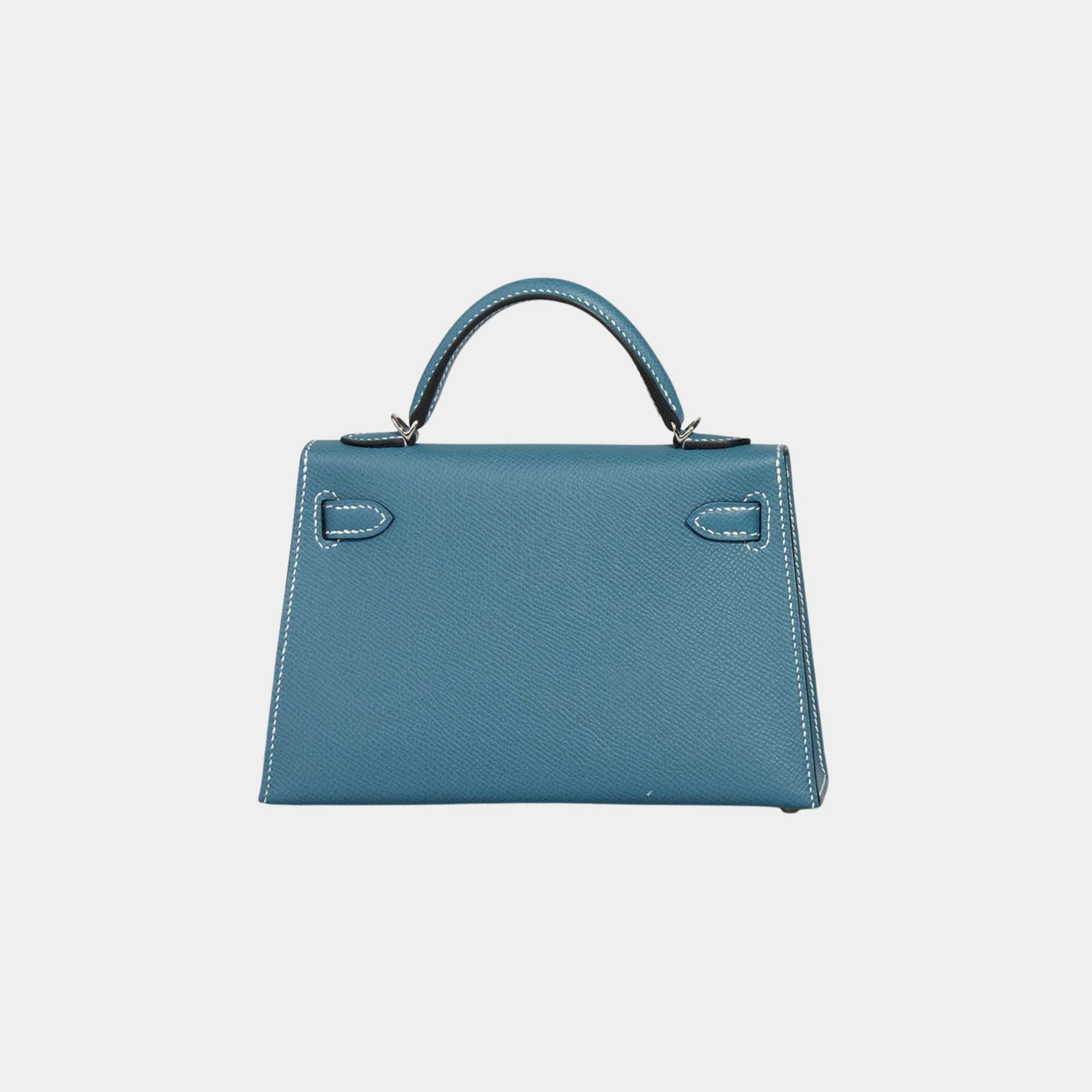 Hermes Kelly Mini Epsom Bleu Jean PHW, Back