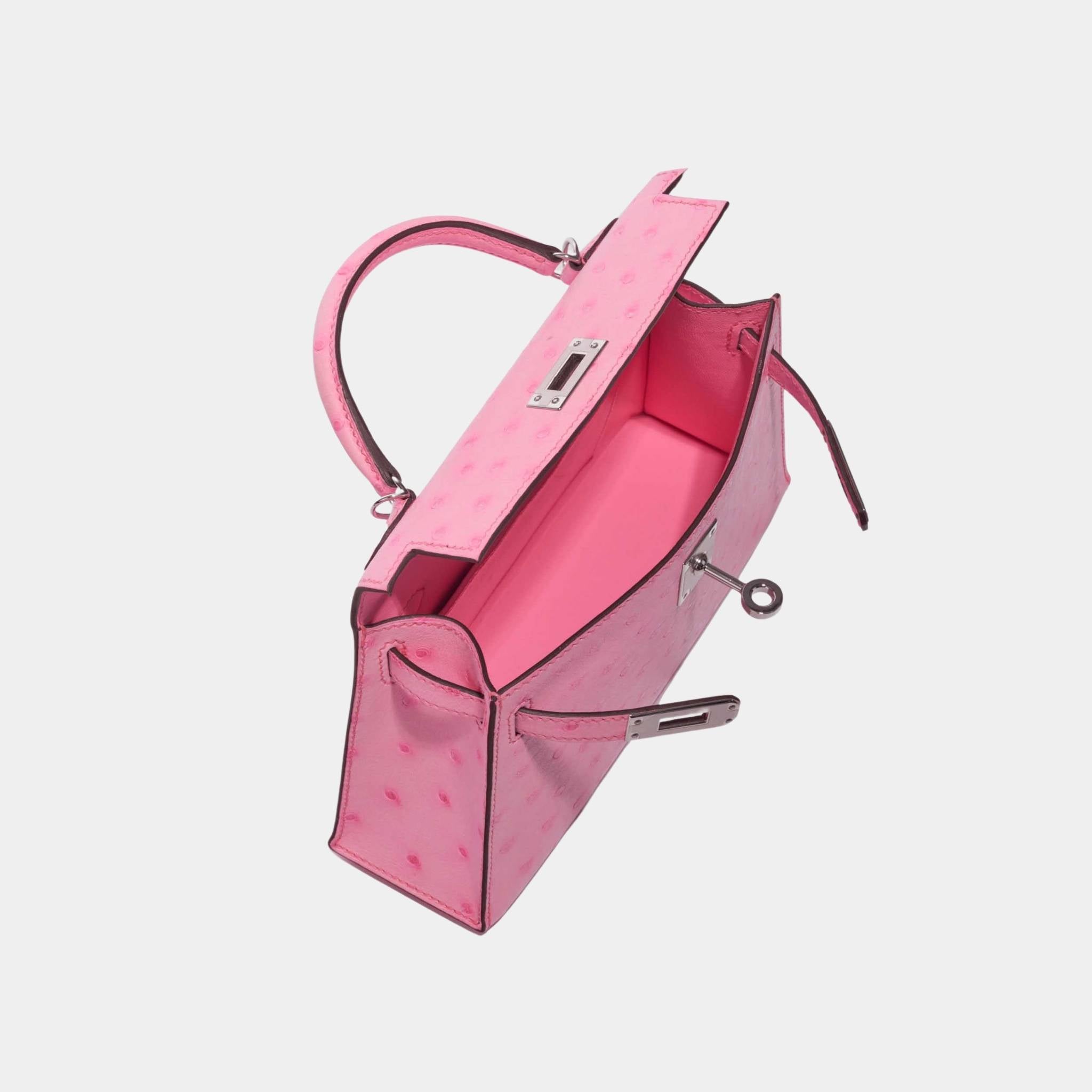 Hermes Kelly Mini II 20 In 5P Bubblegum Ostrich PHW, Top