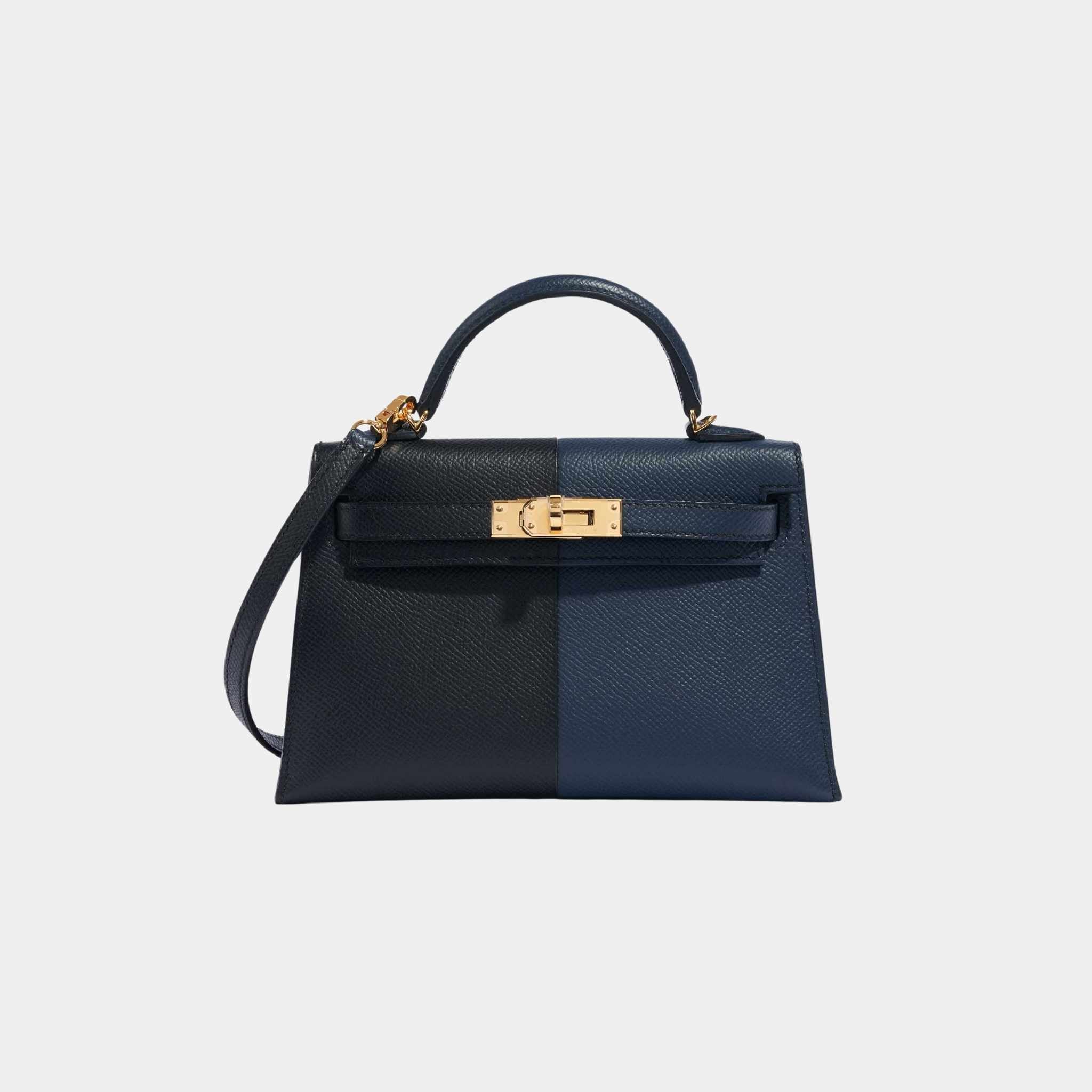 Hermes Kelly Mini II 20 Casaque Epsom Bleu Indigo And Black GHW, Front