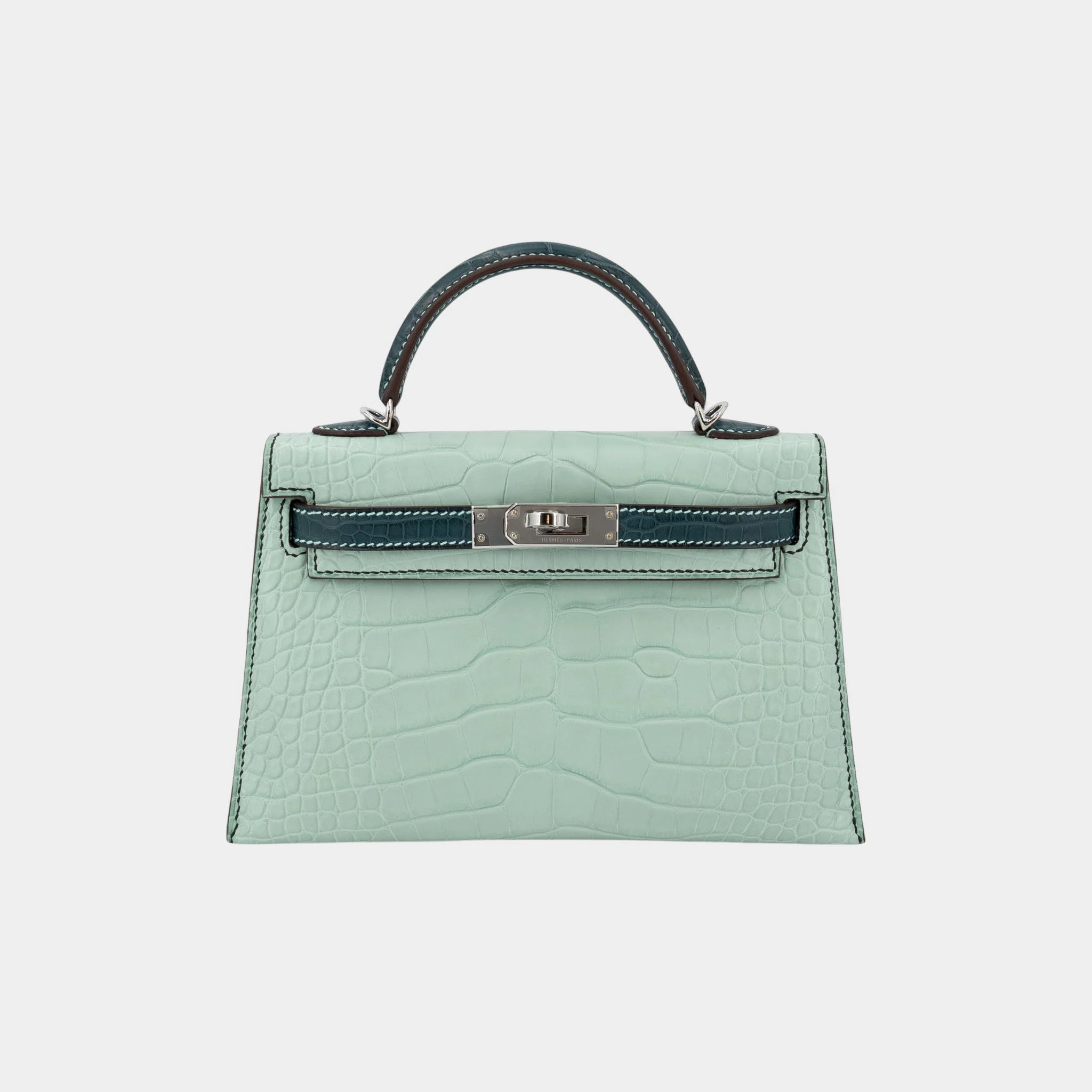 Kelly Mini Matte Alligator Vert d’Eau/Vert Cypress GHW, Front