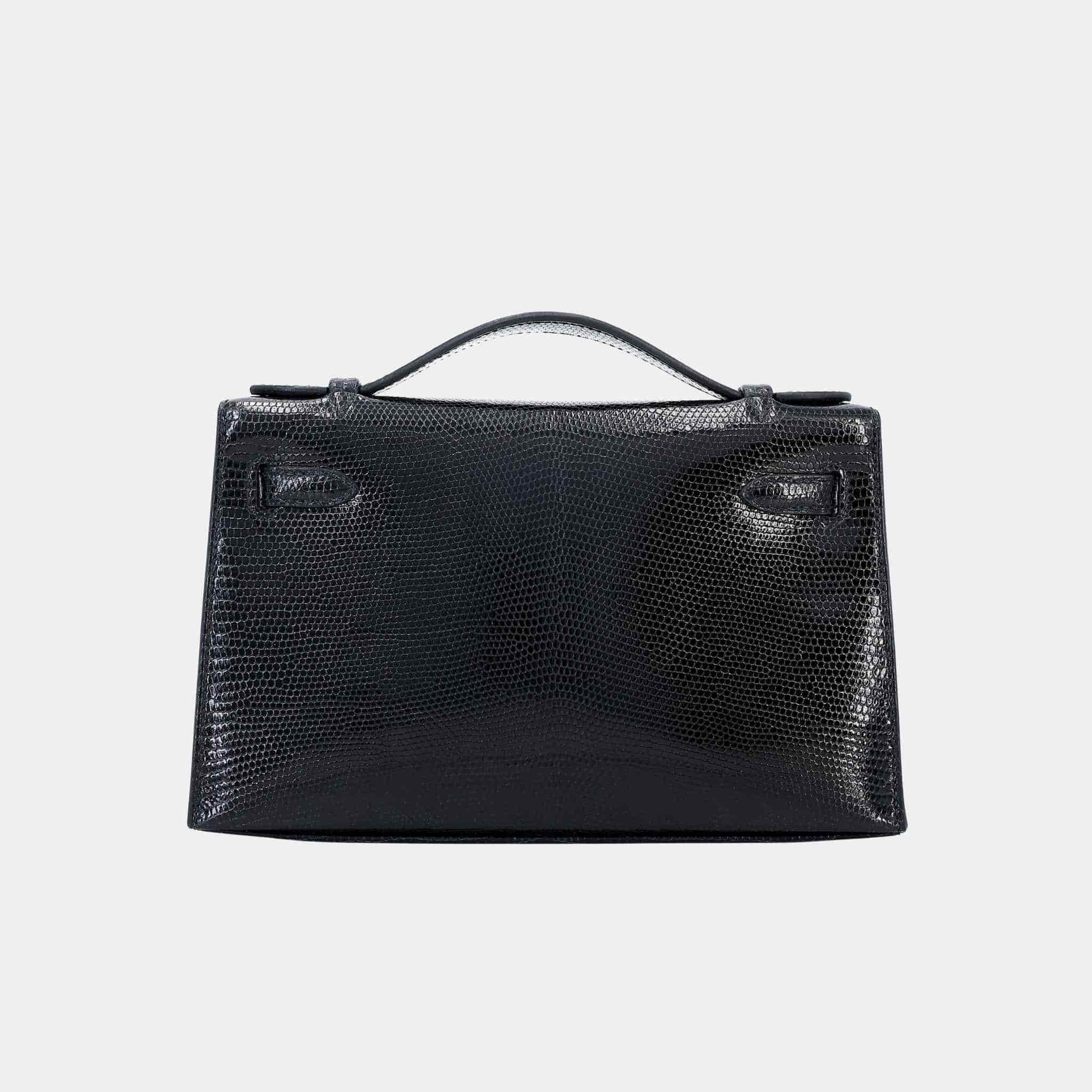 Hermes Kelly Pochette Lizard Black GHW, Back