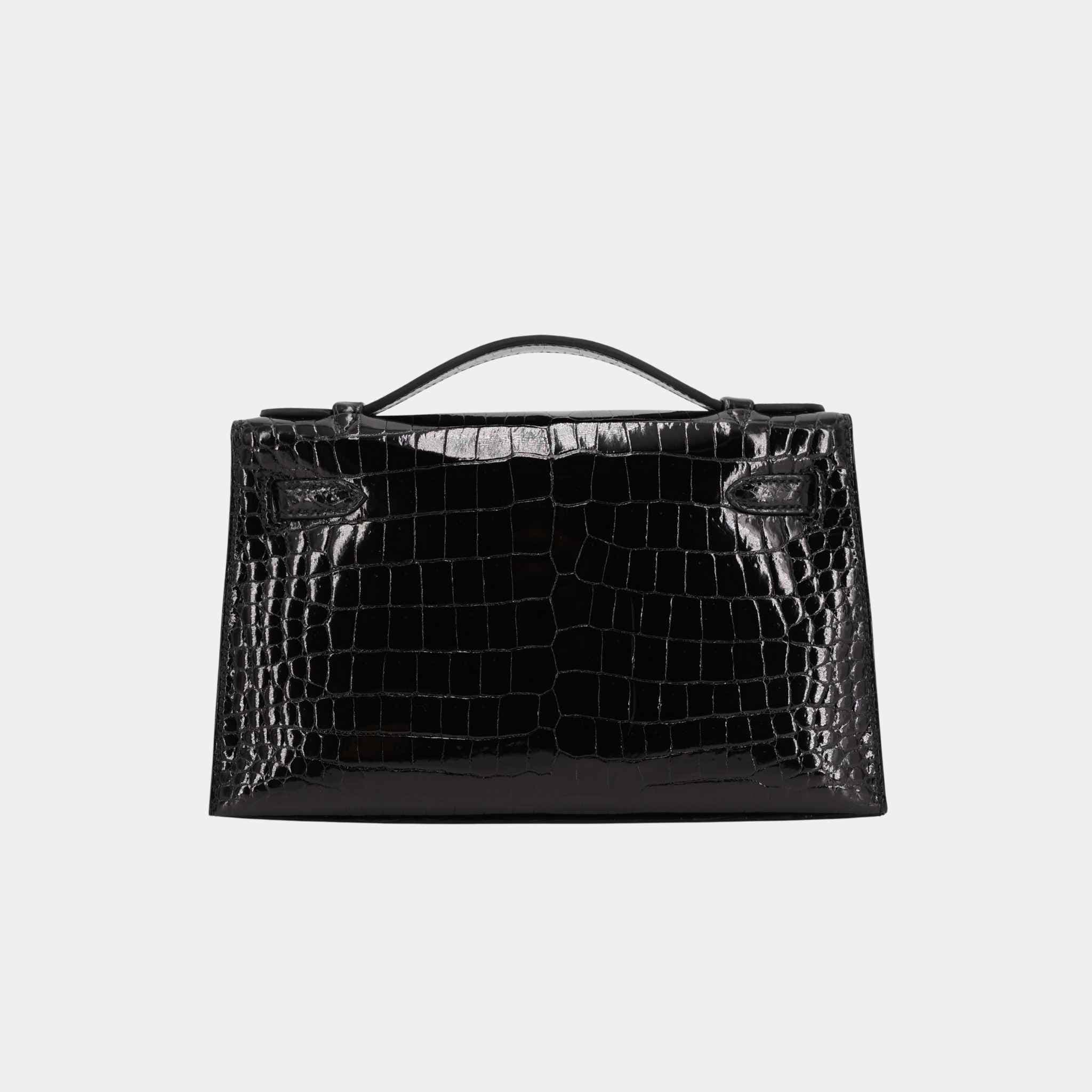 Hermes Kelly Pochette Porosus Crocodile Black GHW, Back