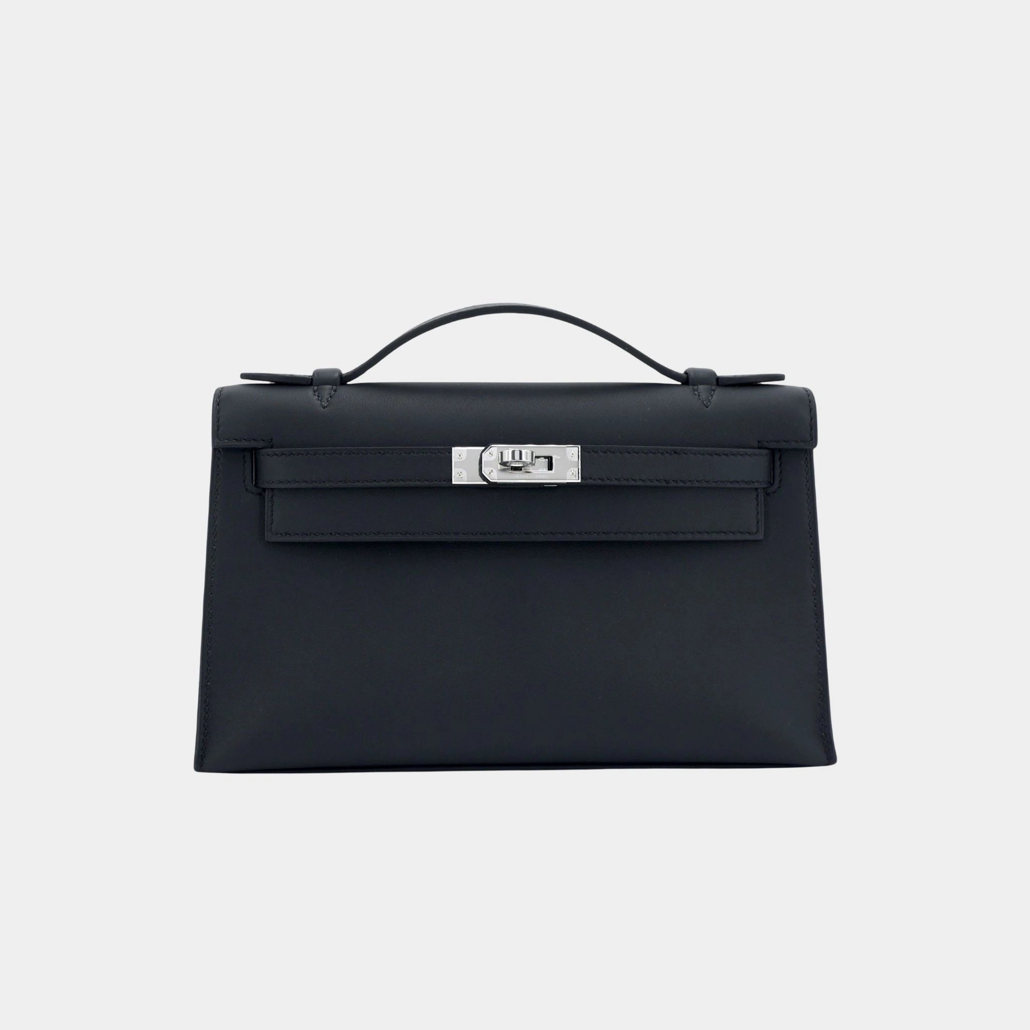 Hermes Kelly Pochette Swift Black PHW, Front