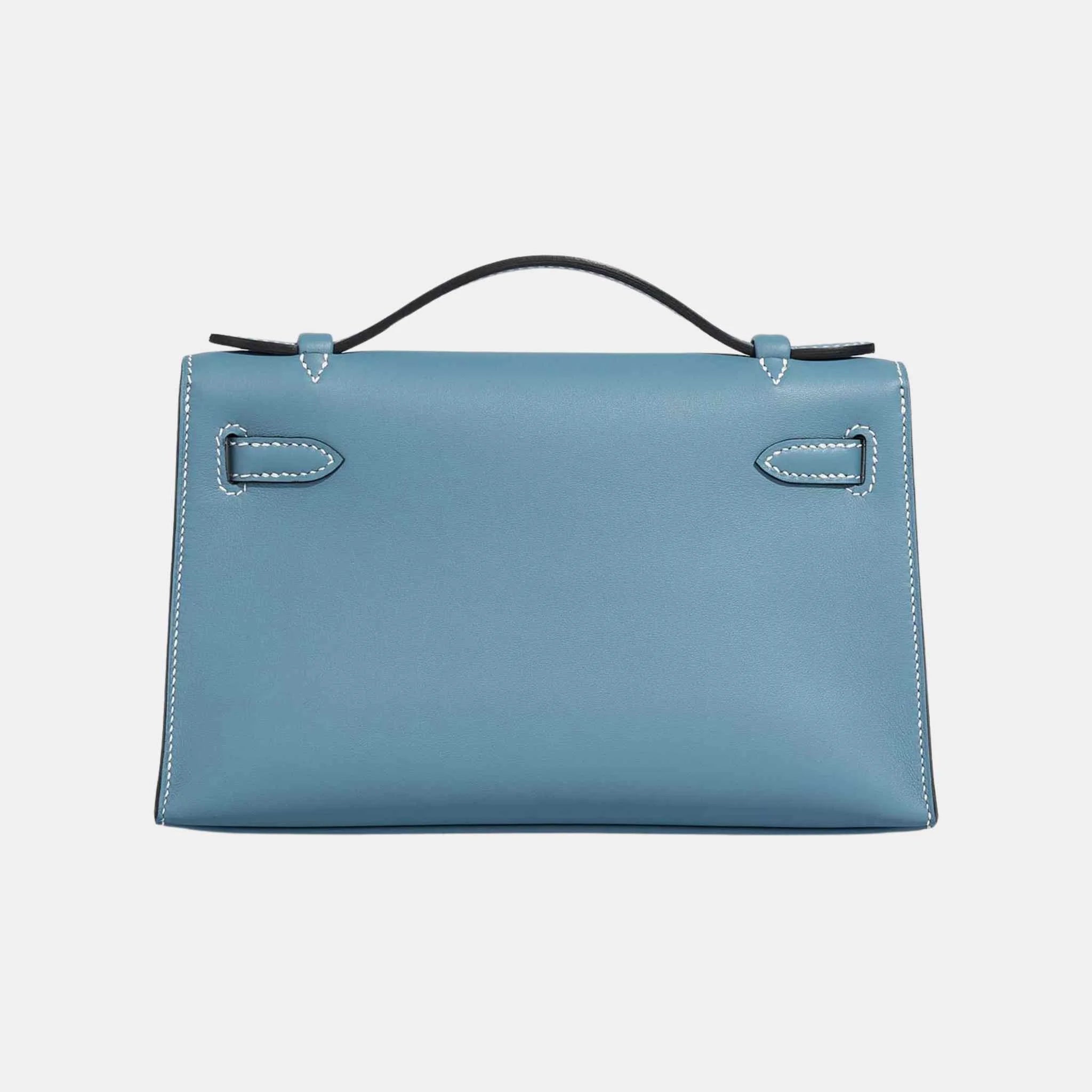 Hermes Kelly Pochette Swift Bleu Jean, Back