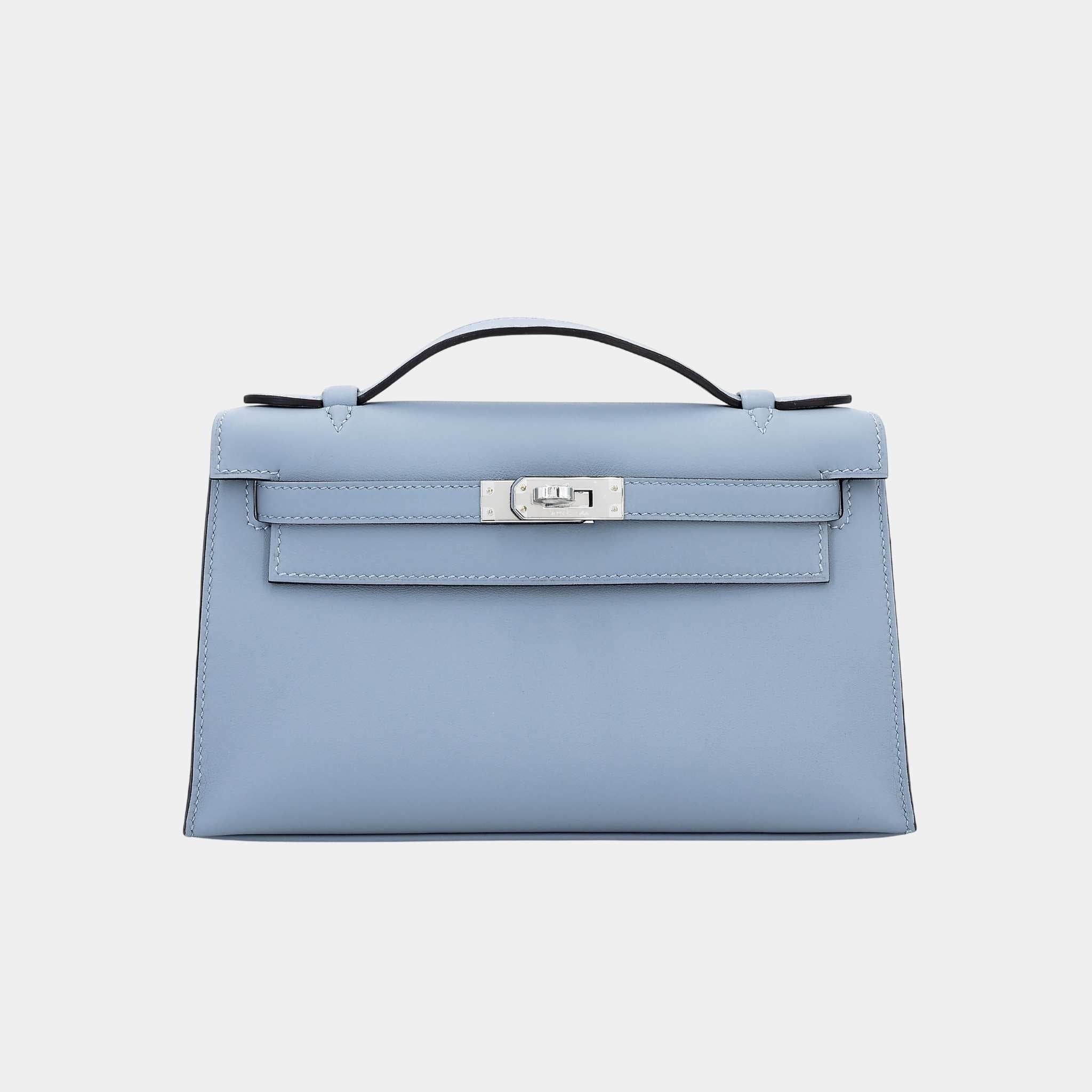 Hermes Kelly Pochette Swift Bleu Lin PHW, Front