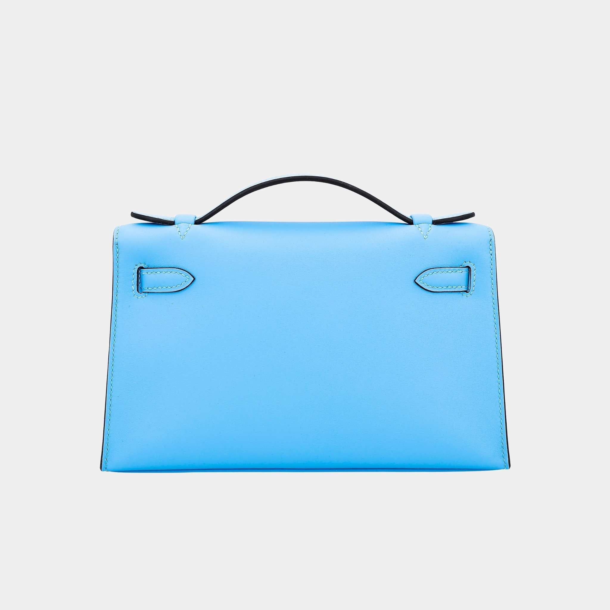Hermes Kelly Pochette Swift Celeste GHW, Back