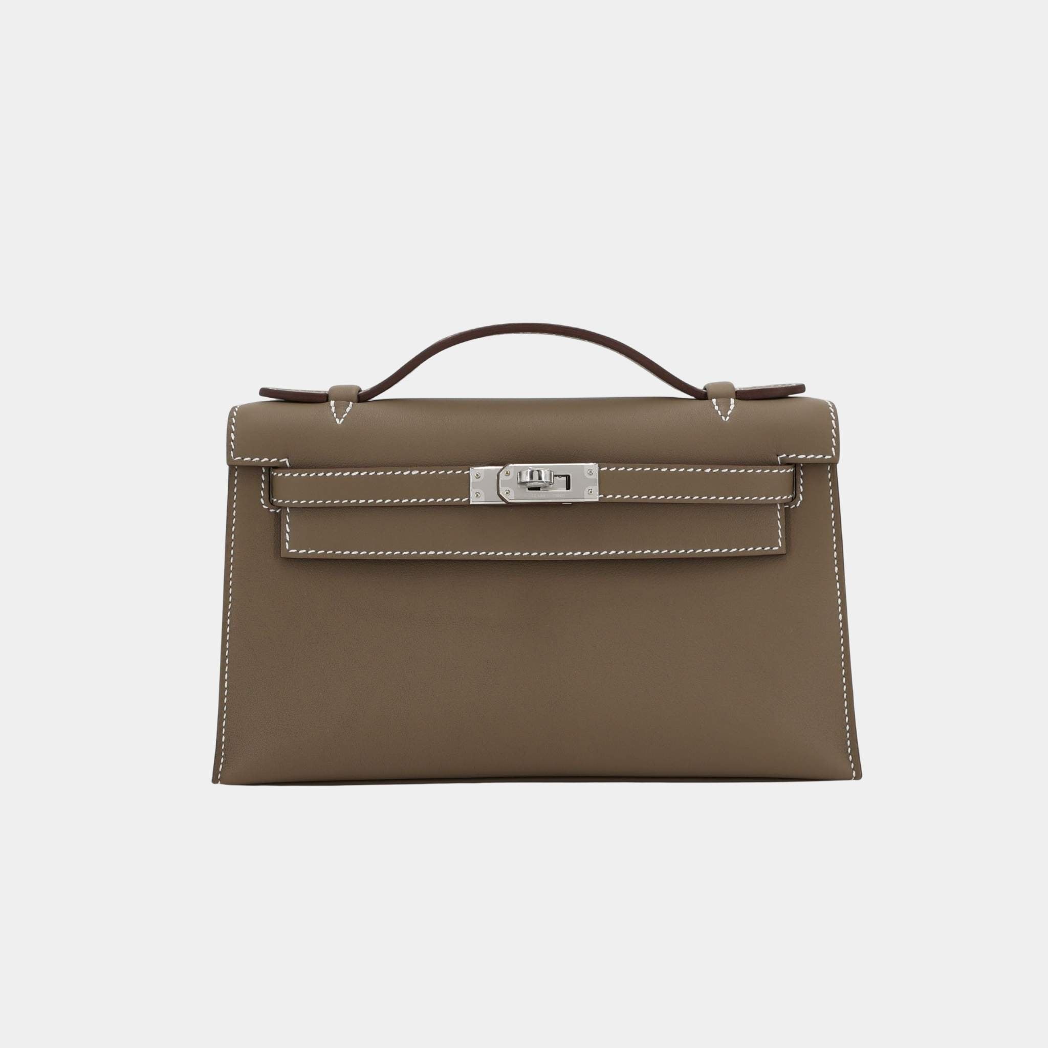 Hermes Kelly Pochette Swift Etoupe PHW, Front