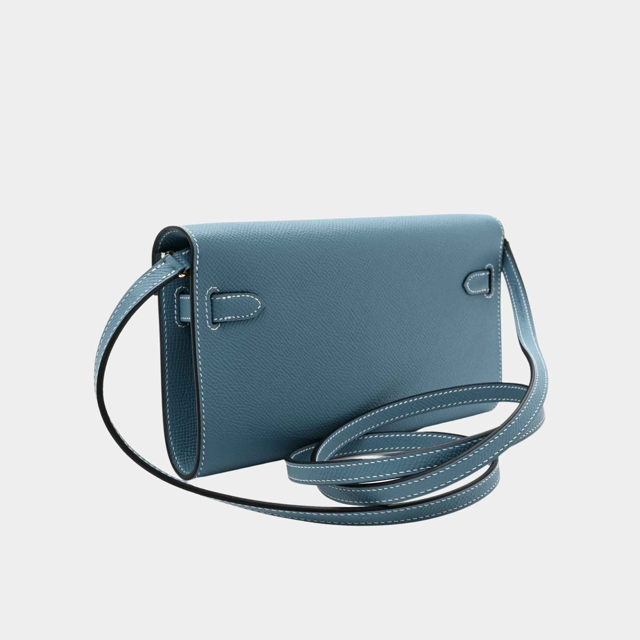 Hermes Kelly Wallet To Go Bleu Jeans GHW, Back