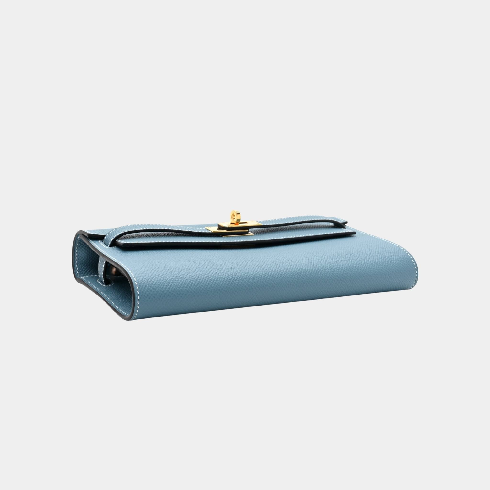 Hermes Kelly Wallet To Go Bleu Jeans GHW, Side