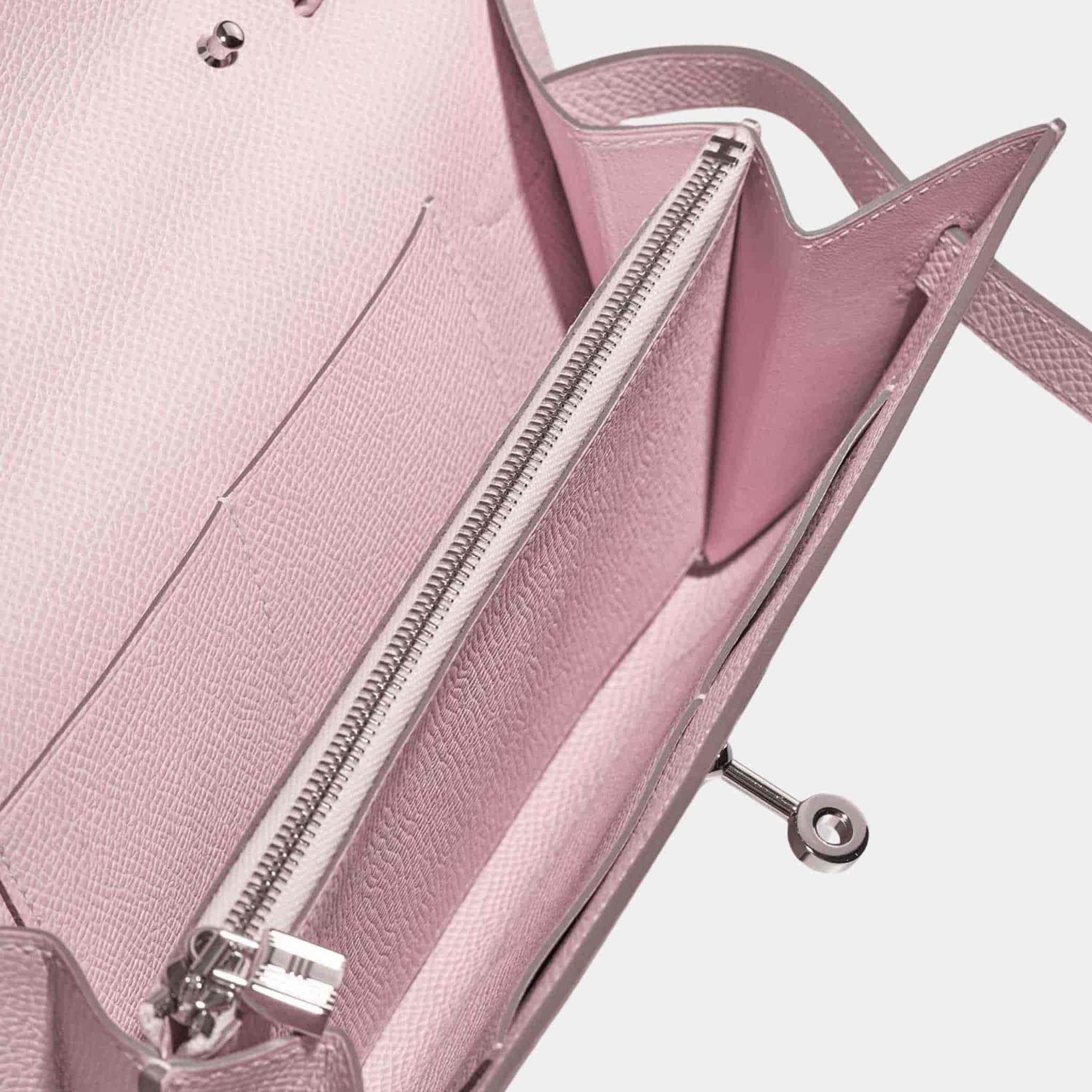 Hermes Kelly To Go Wallet Epsom Mauve Pale, Closeup