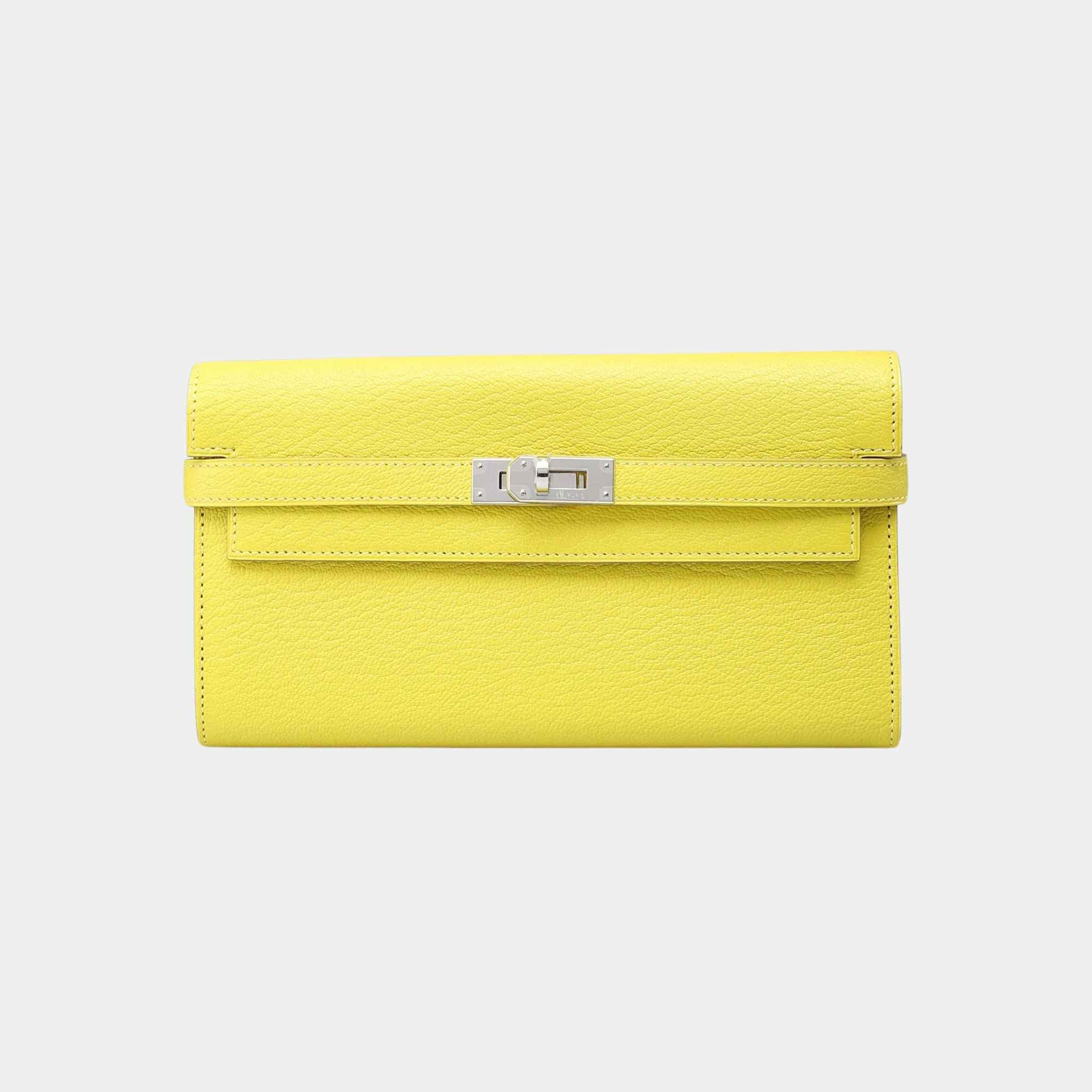 Hermes Kelly Wallet To Go Limoncello PHW, Front