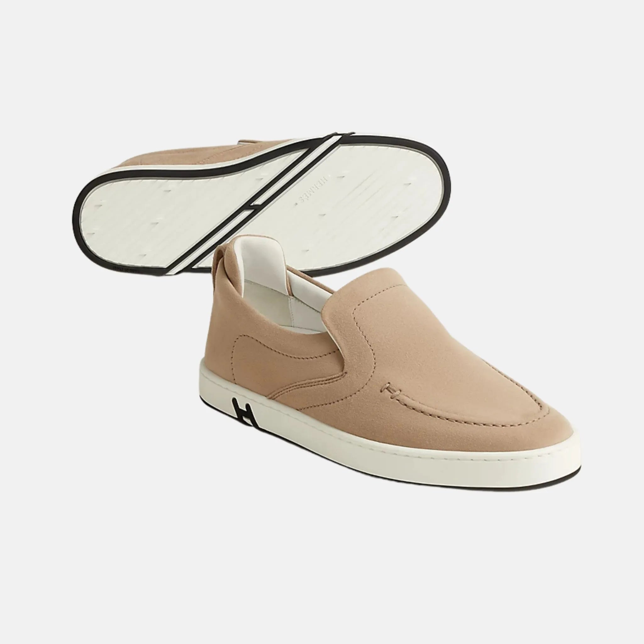 Hermes Kiddy Slip-On Sneaker Suede Goatskin Beige Camel , Side & Bottom