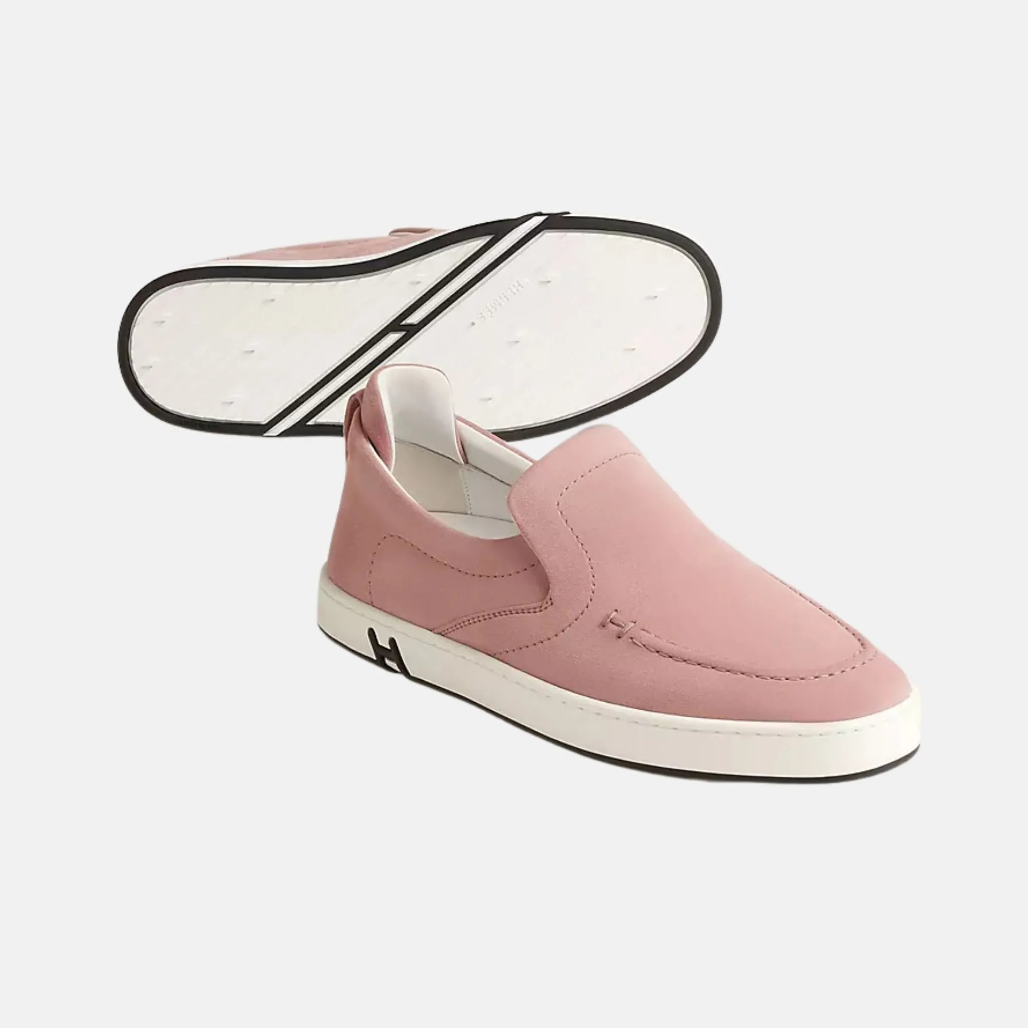 Hermes Kiddy Slip-On Sneaker Suede Goatskin Rose Aquarelle , Side & Bottom