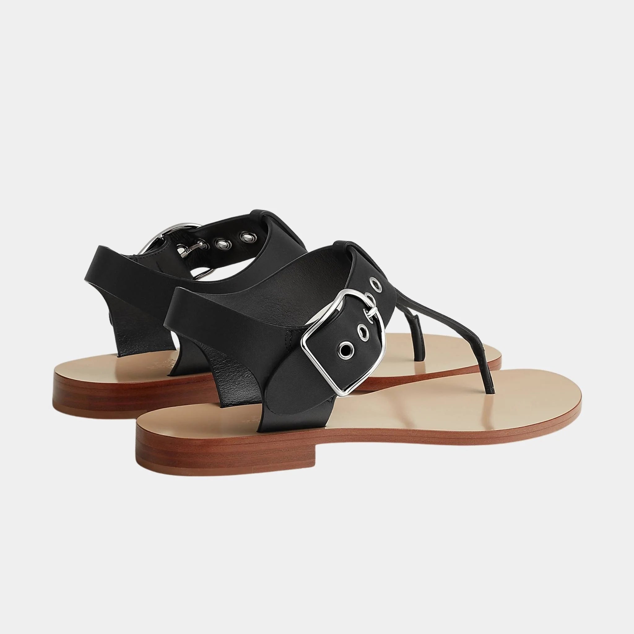 Hermes Kilp Sandals in Calfskin, Noir, Back