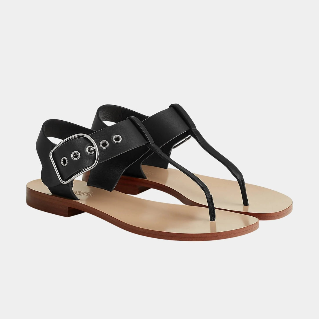 Hermes Kilp Sandals in Calfskin, Noir, Front