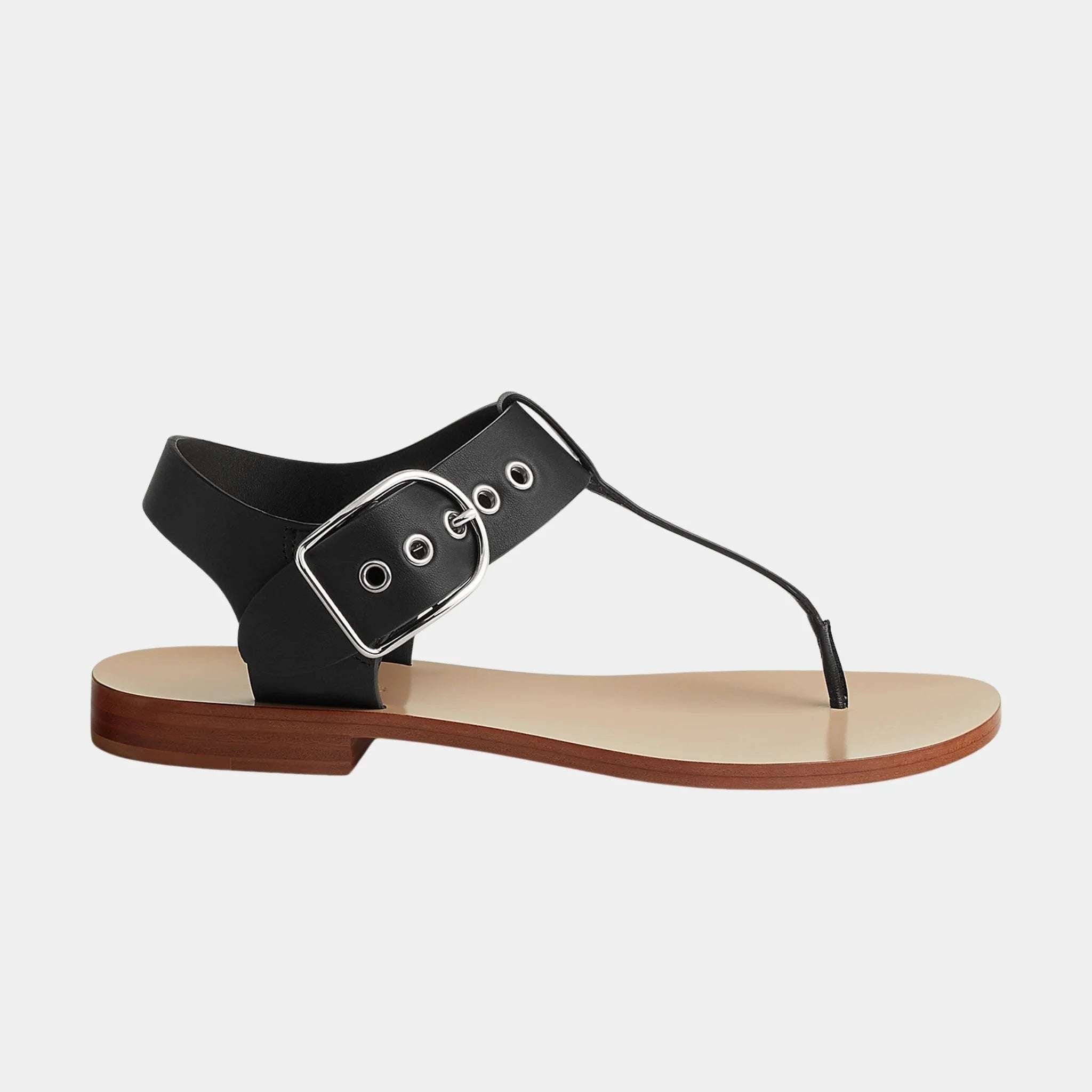 Hermes Kilp Sandals in Calfskin, Noir, Side