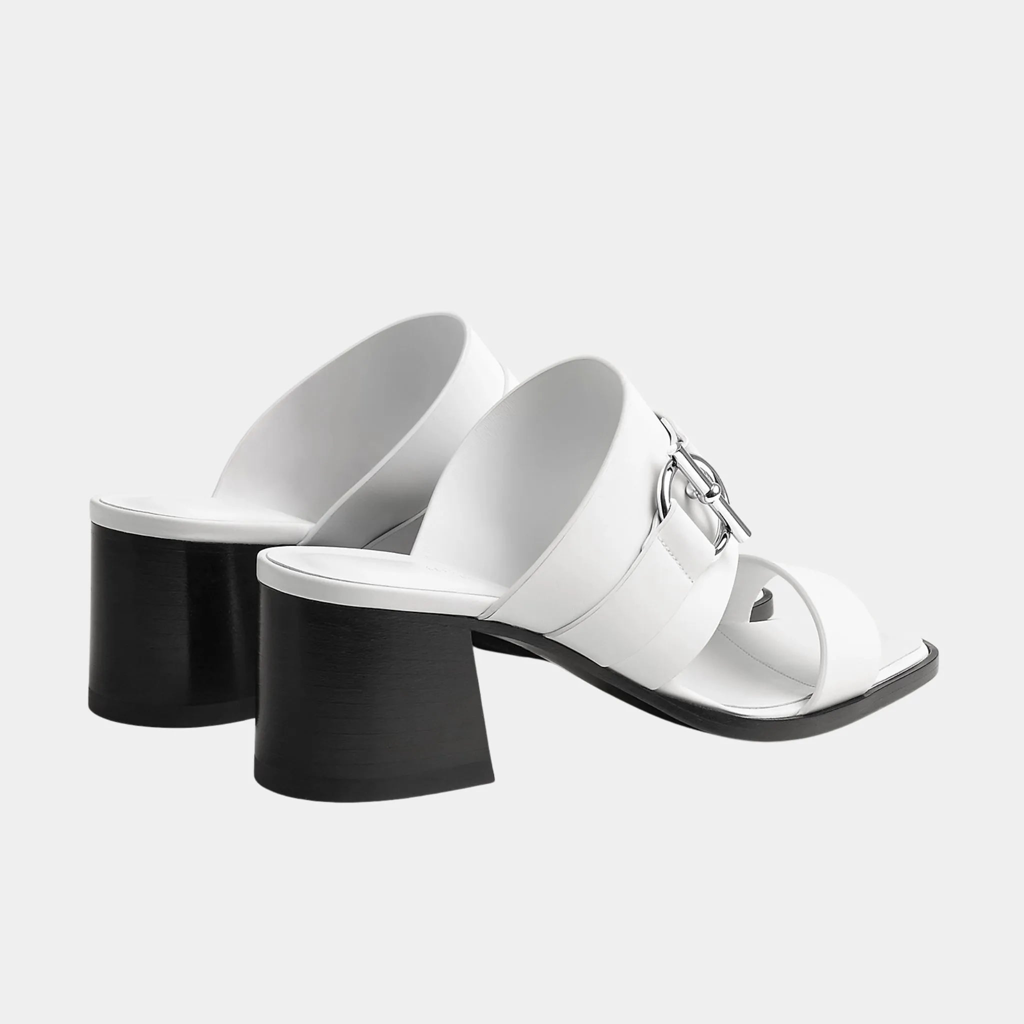 Hermes Kute 60 Heeled Sandals in Calfskin, Blanc, Back