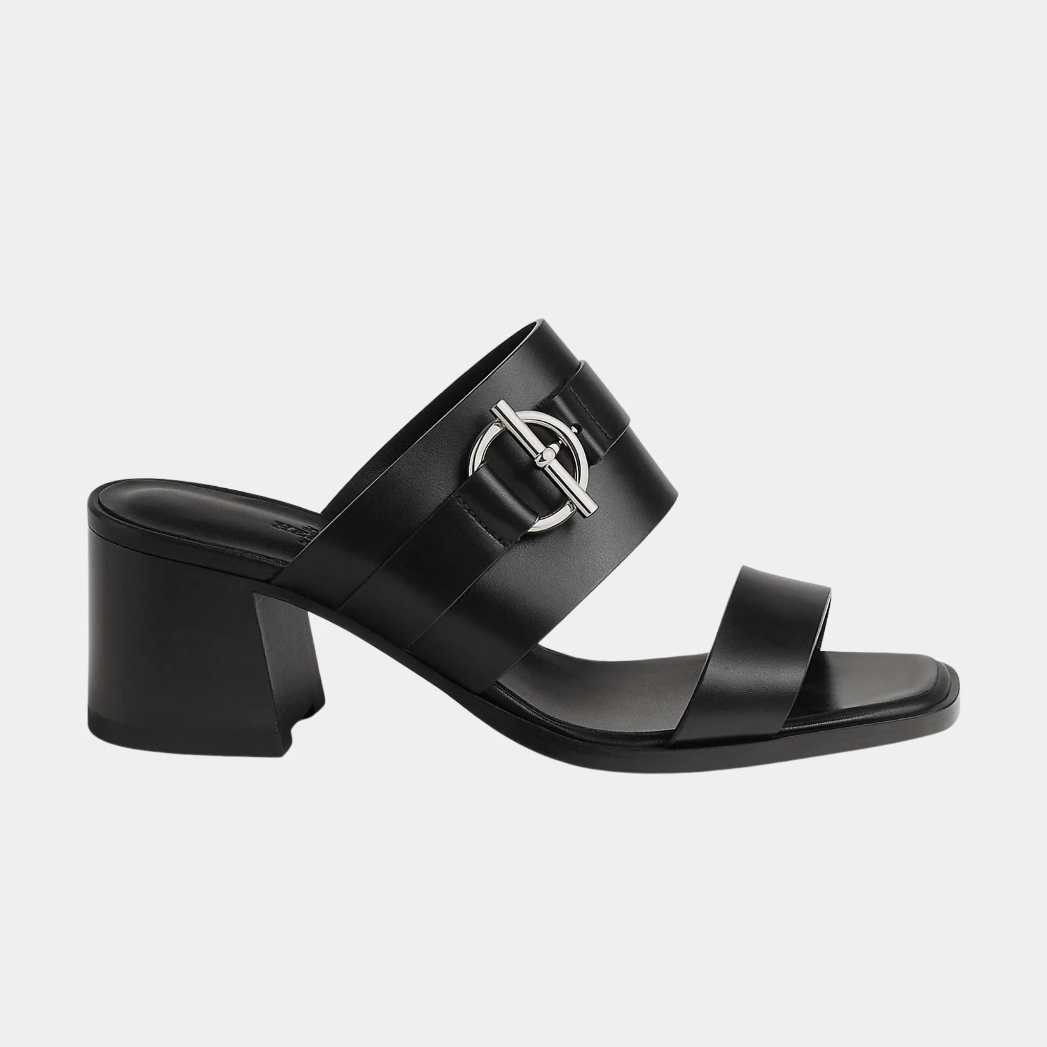 Hermes Kute 60 Heeled Sandals in Calfskin, Noir, Side