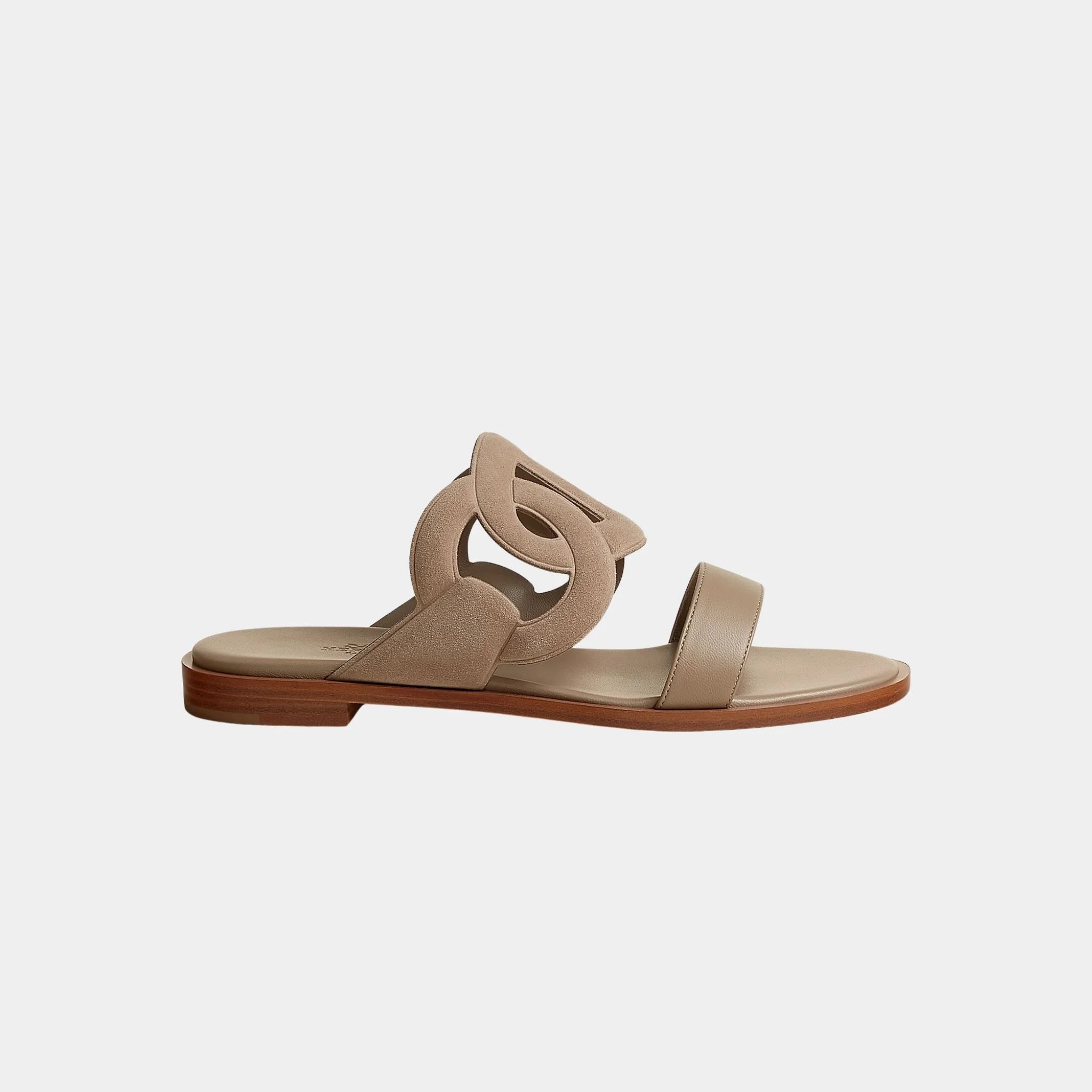 Hermes Lagoon Sandals in Suede and Nappa Goatskin, Beige Sable, Side