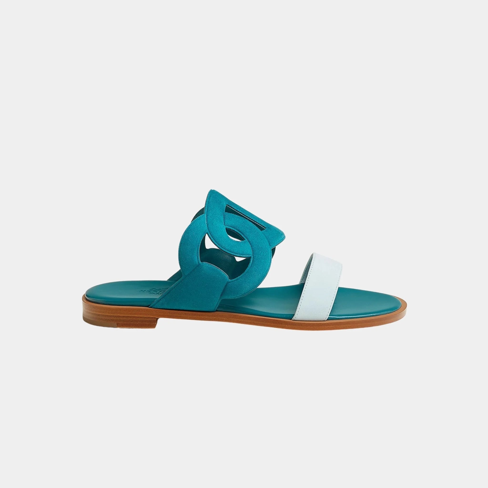 Hermes Lagoon Sandals Two-tone Suede Goatskin, Iroise Blue, Mist Blue, Side