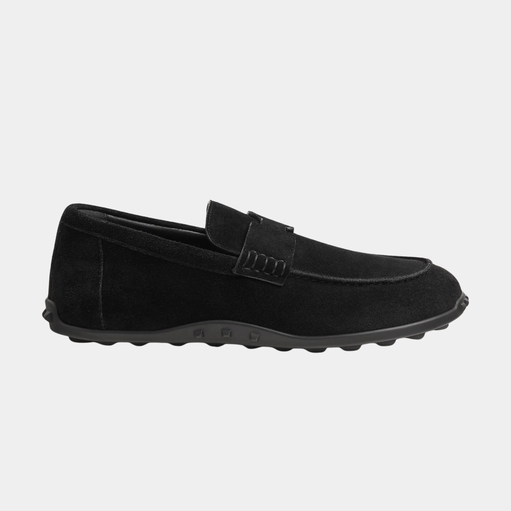 Hermes Lazy Loafers in Suede Calfskin, Noir, Side