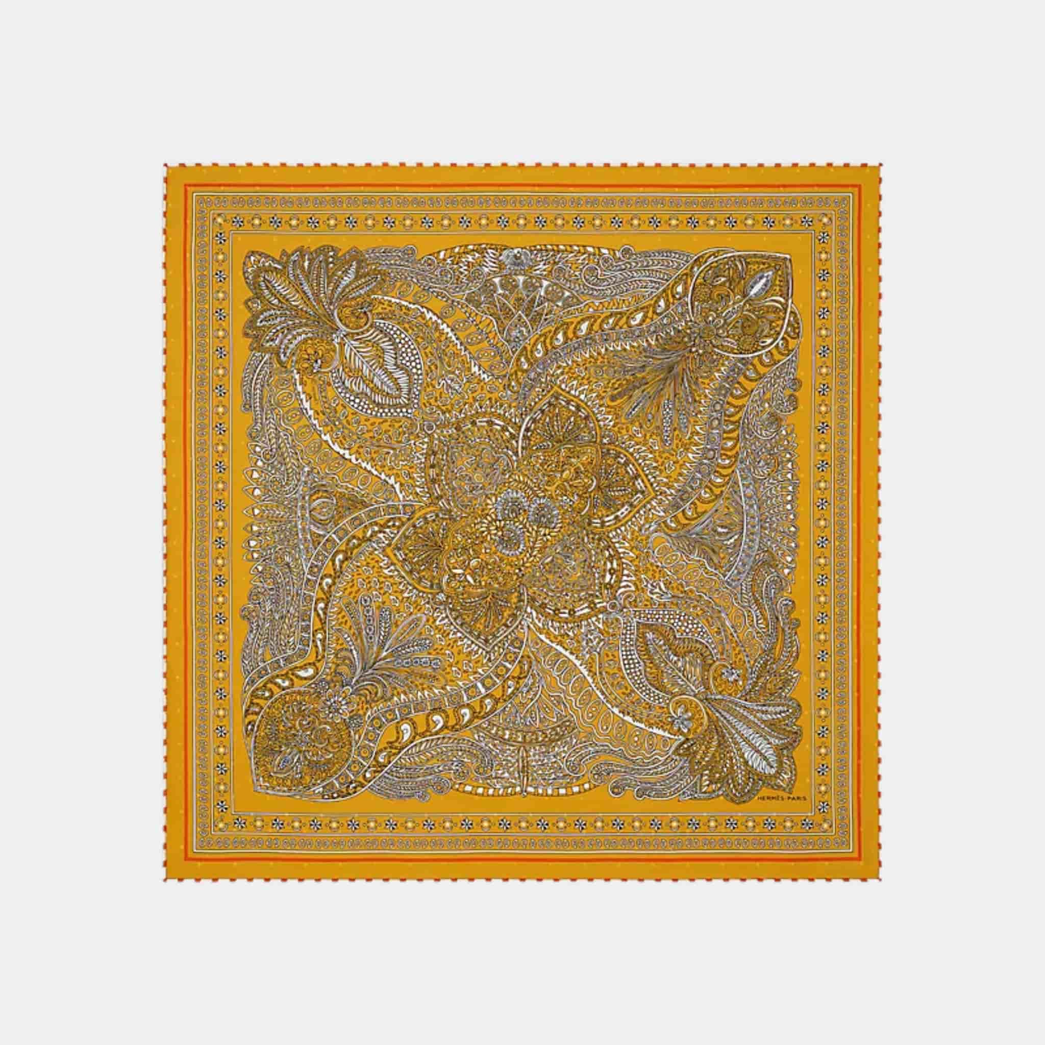 Hermes Le Jardin de la Maharani bandana 55, Gold, Front