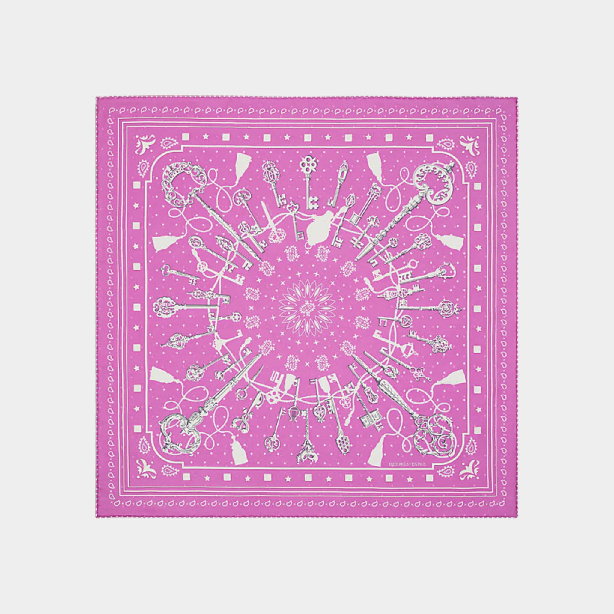Hermes Les Cles bandana 55, Pink, Front