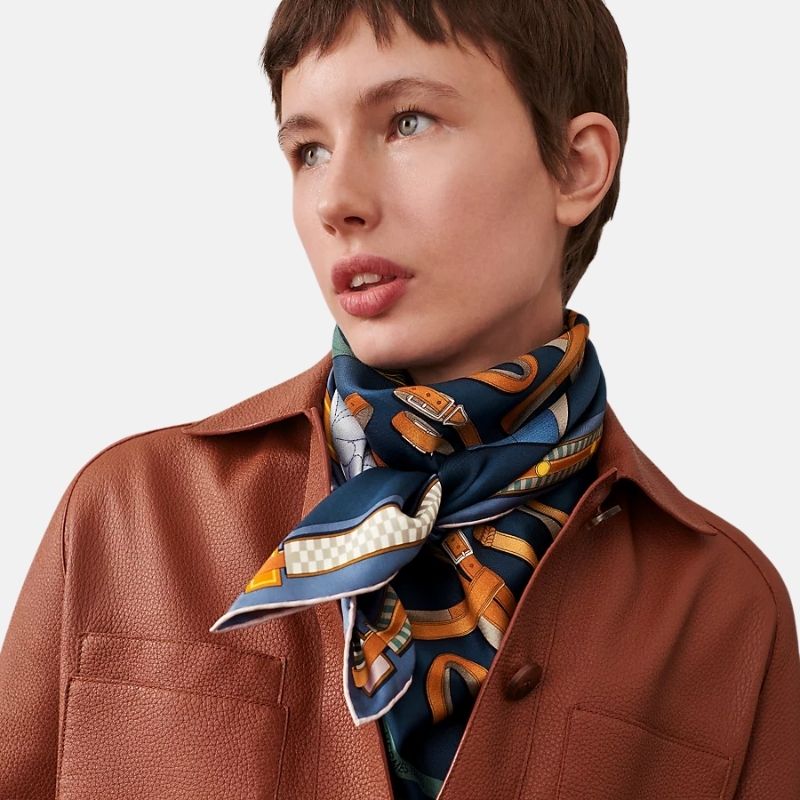 Hermes Lettres Equestre Scarf 90, Bleu, Model