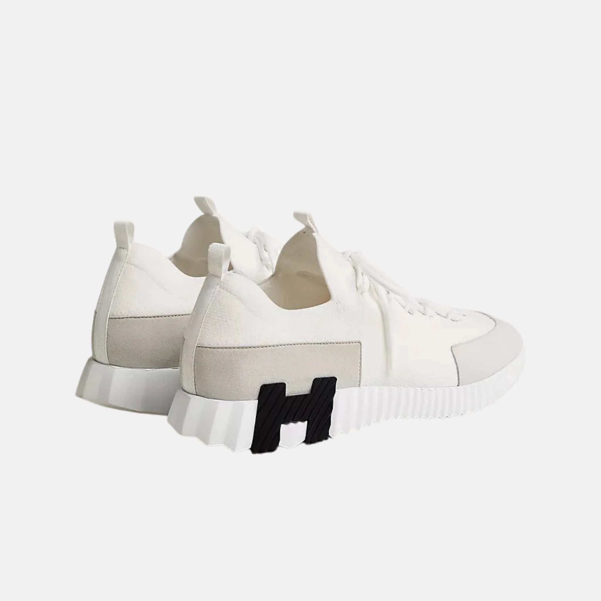 Hermes Lift Slip-On Sneaker Knit & Suede Goatskin , White, Back