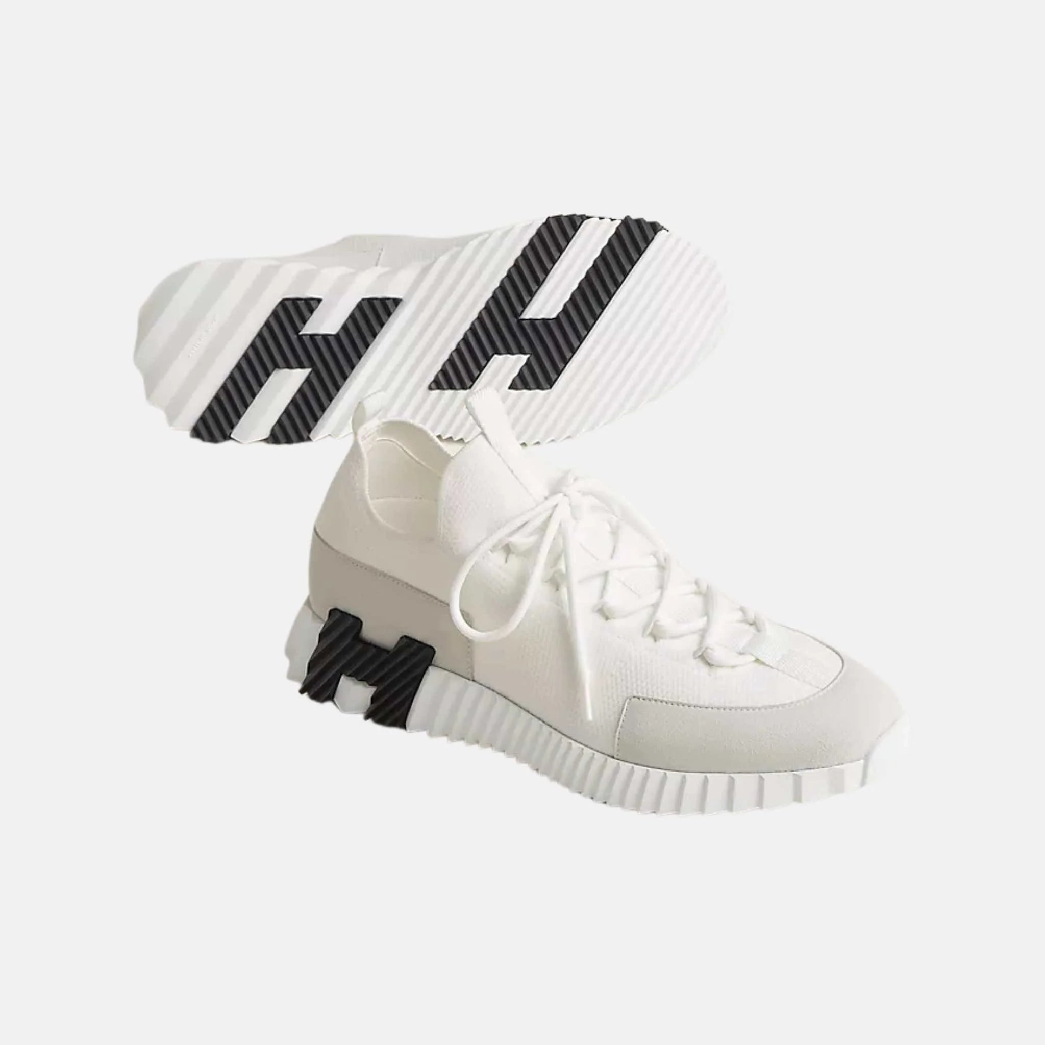 Hermes Lift Slip-On Sneaker Knit & Suede Goatskin , White, Side & Bottom