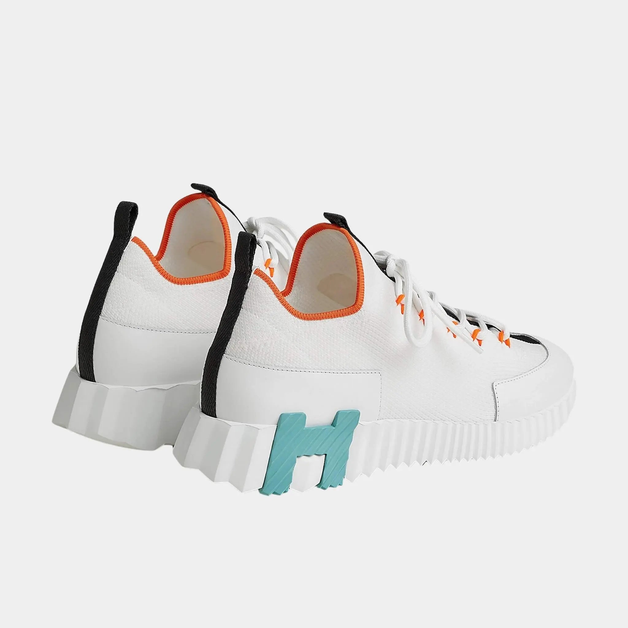 Hermes Lift Slip-on Sneakers in Mesh and Calfskin, Multicolor Blanc, Back