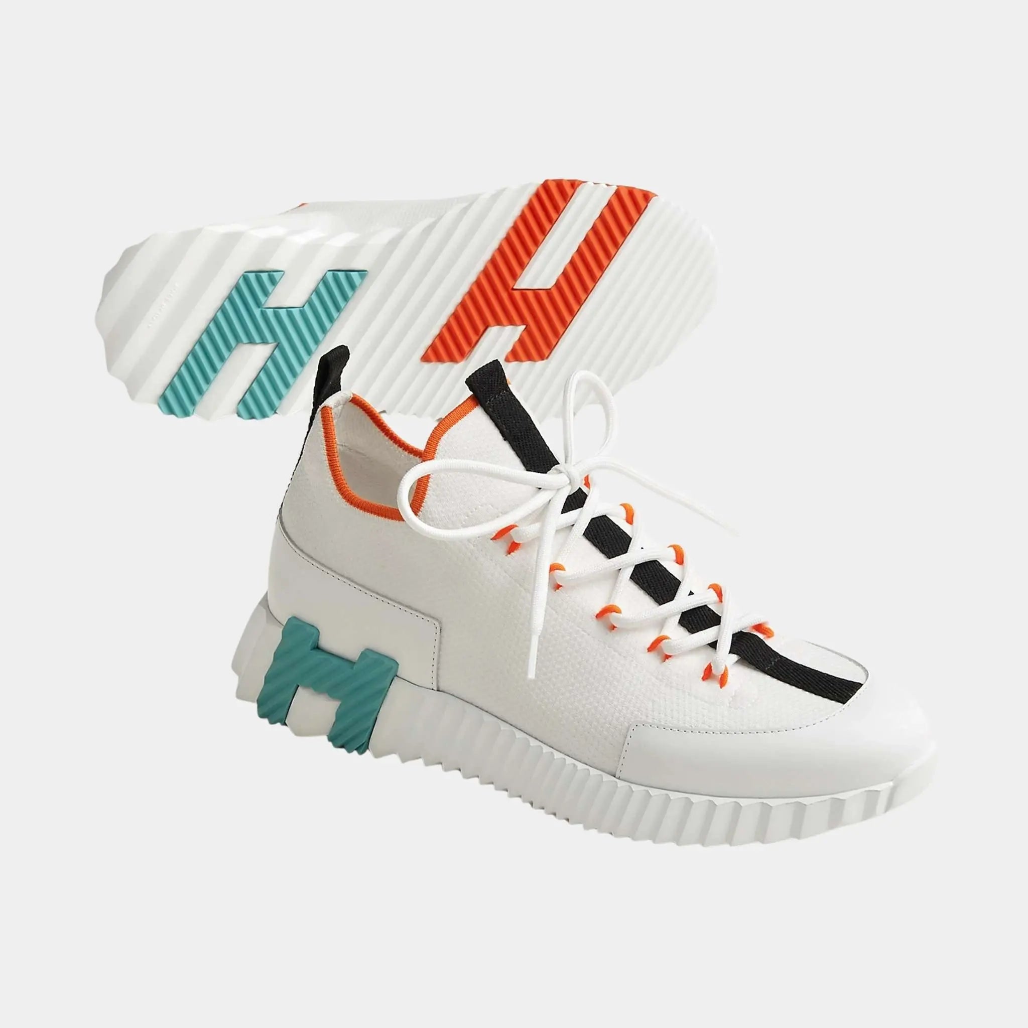 Hermes Lift Slip-on Sneakers in Mesh and Calfskin, Multicolor Blanc, Front