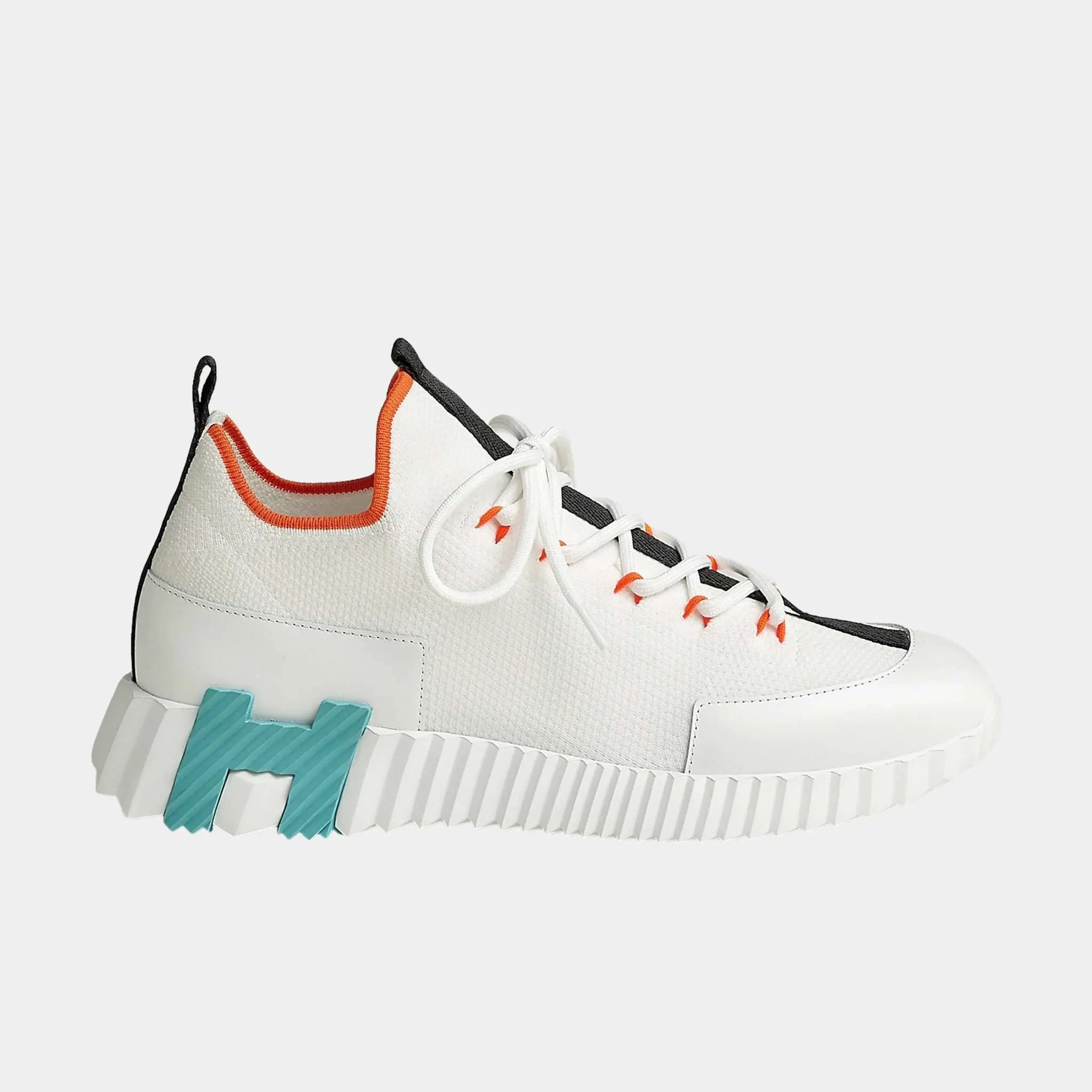 Hermes Lift Slip-on Sneakers in Mesh and Calfskin, Multicolor Blanc, Side