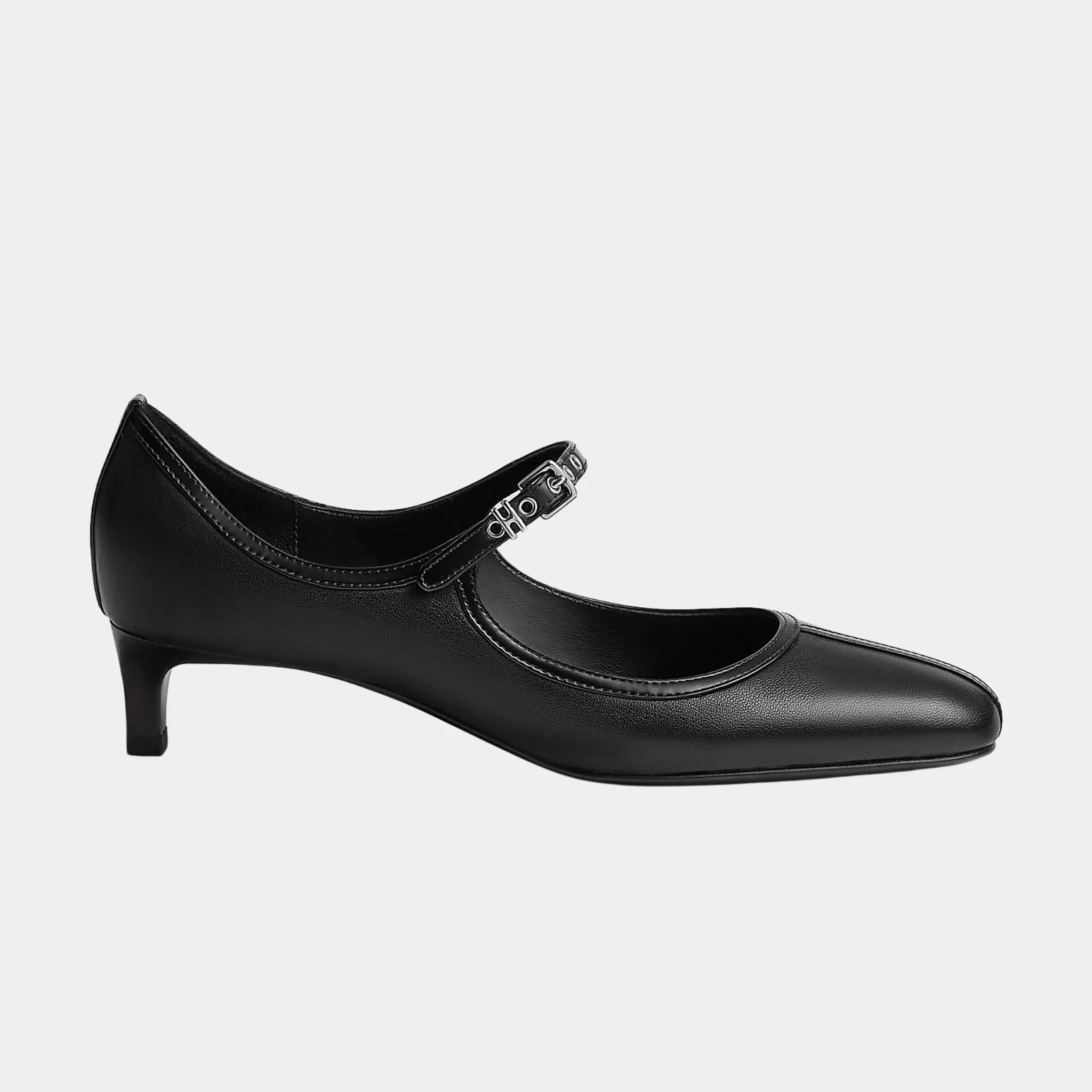 Hermes Lilibeth 40 Pump in Nappa and Tuscan Calfskin, Noir, Side