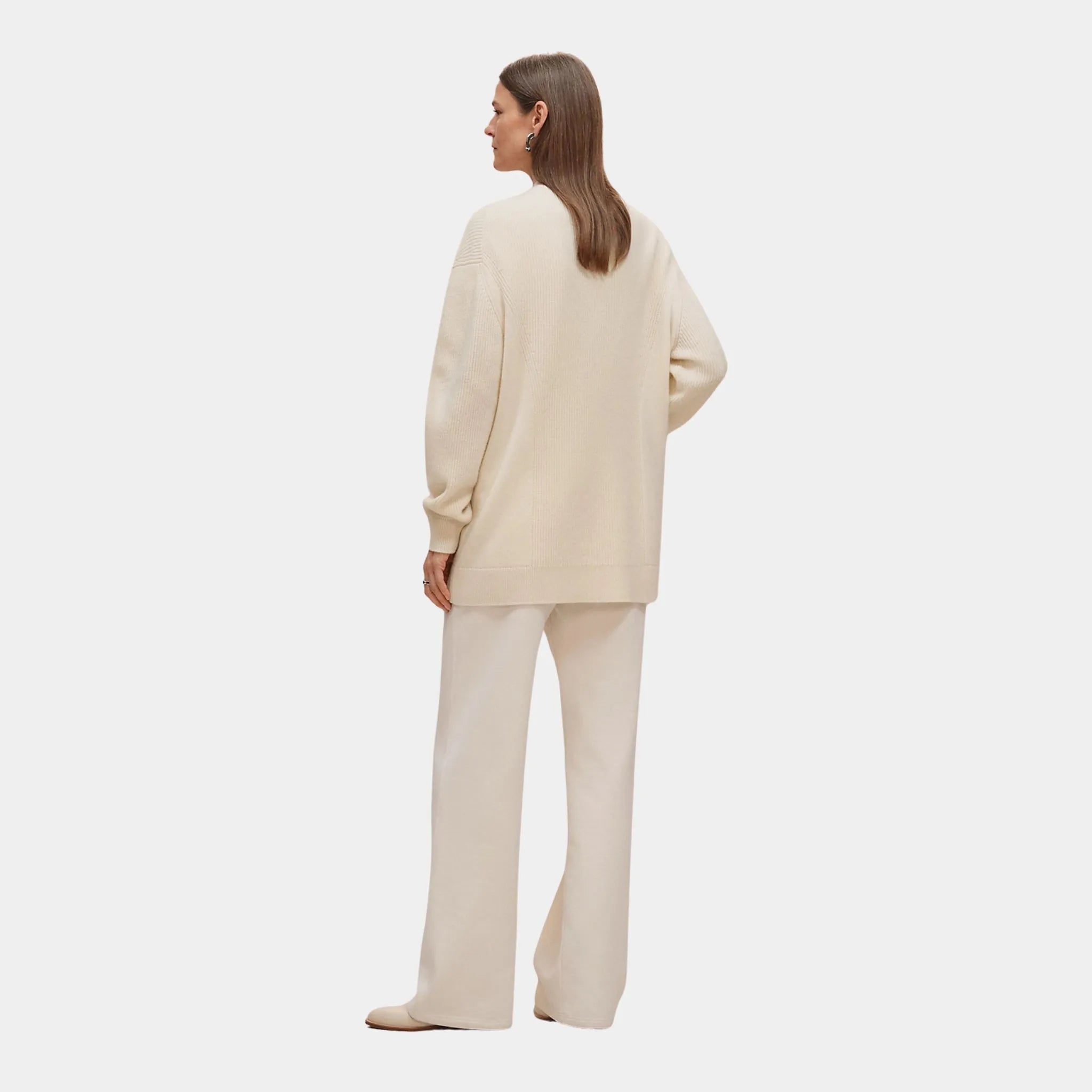 Hermes Long Cardigan in Plain Scottish Cashmere, Blanc Naturel, Back