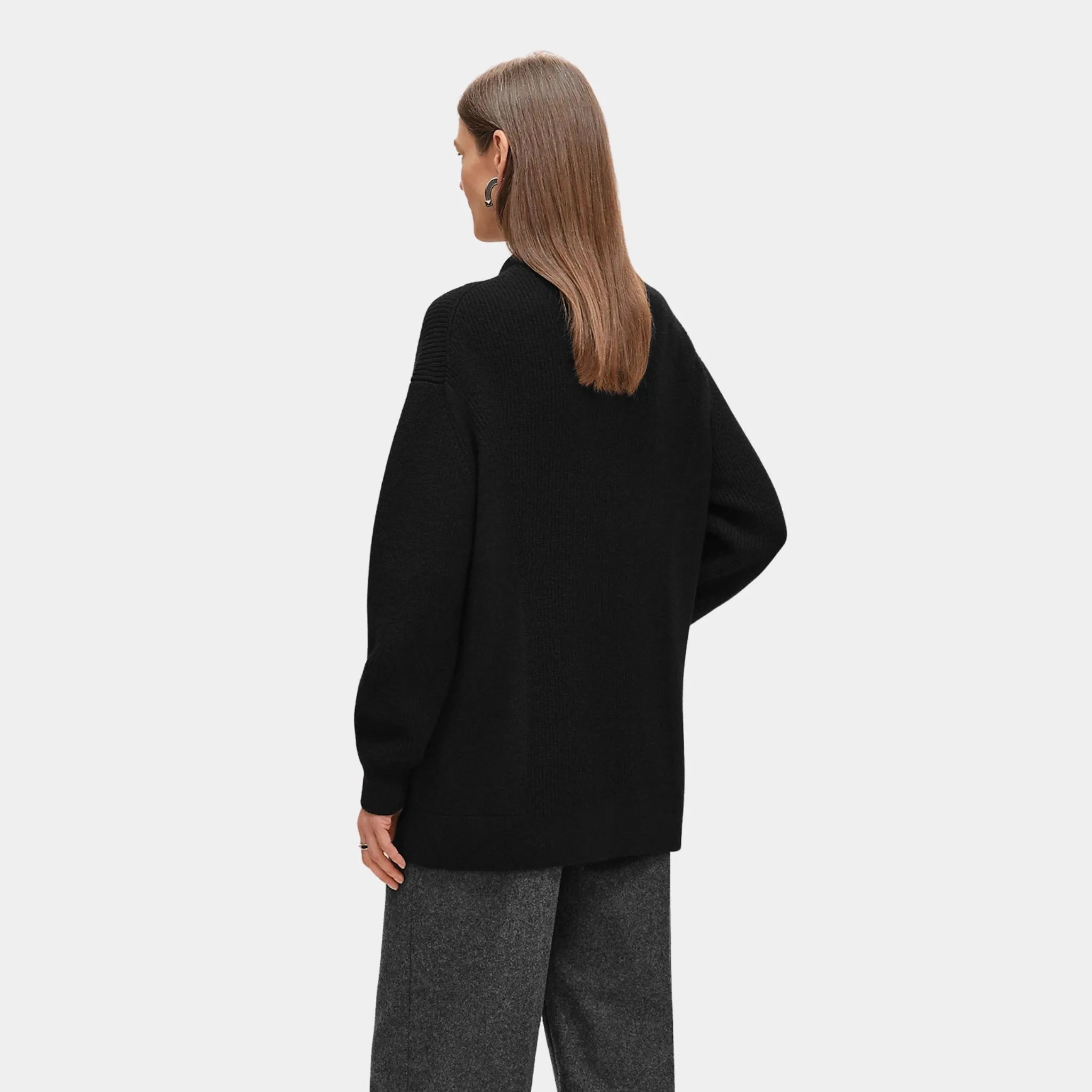 Hermes Long Cardigan in Plain Scottish Cashmere, Noir, Back
