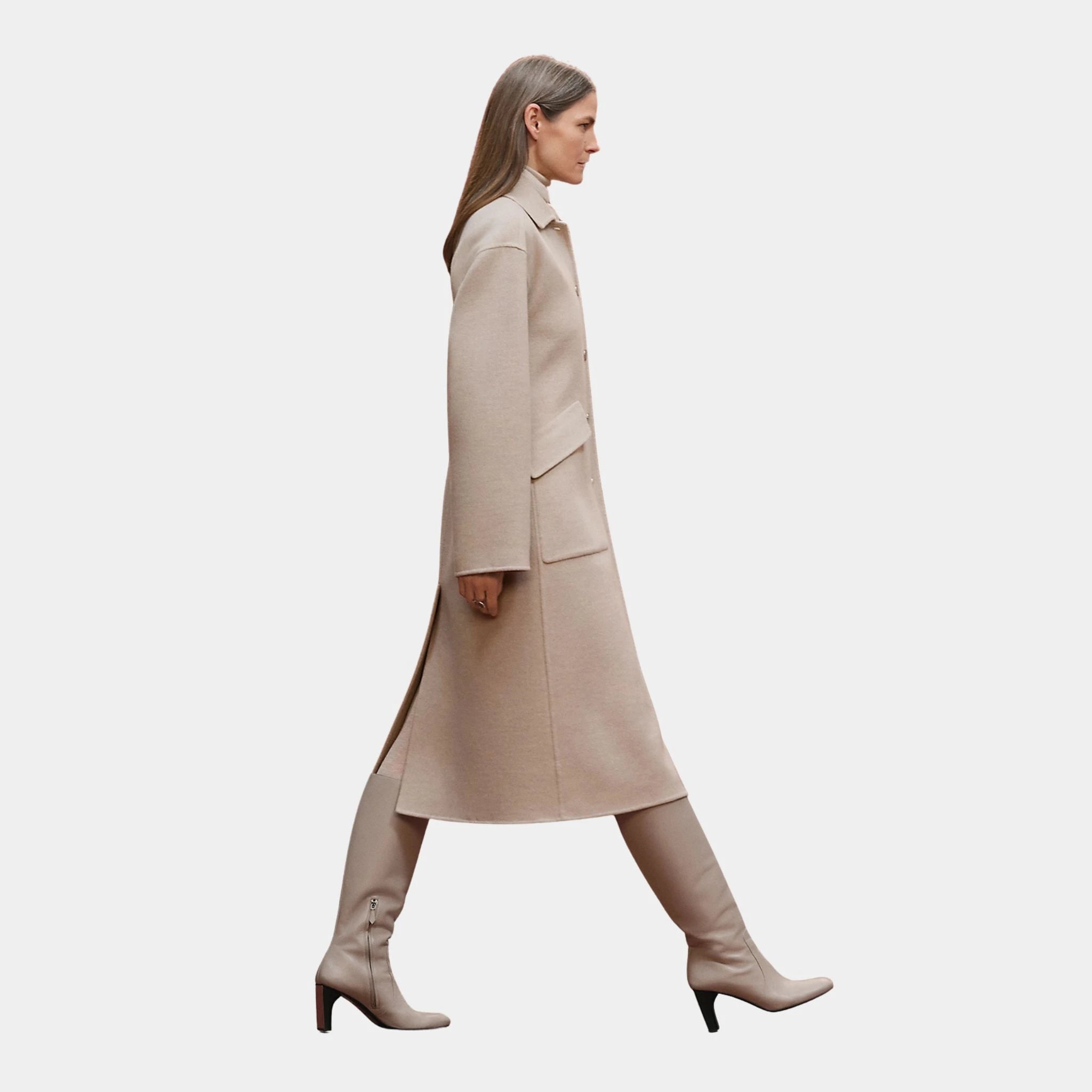 Hermes Long Equestrian Jacket in Double-sided Baby Cashmere, Blanc Naturel, Side