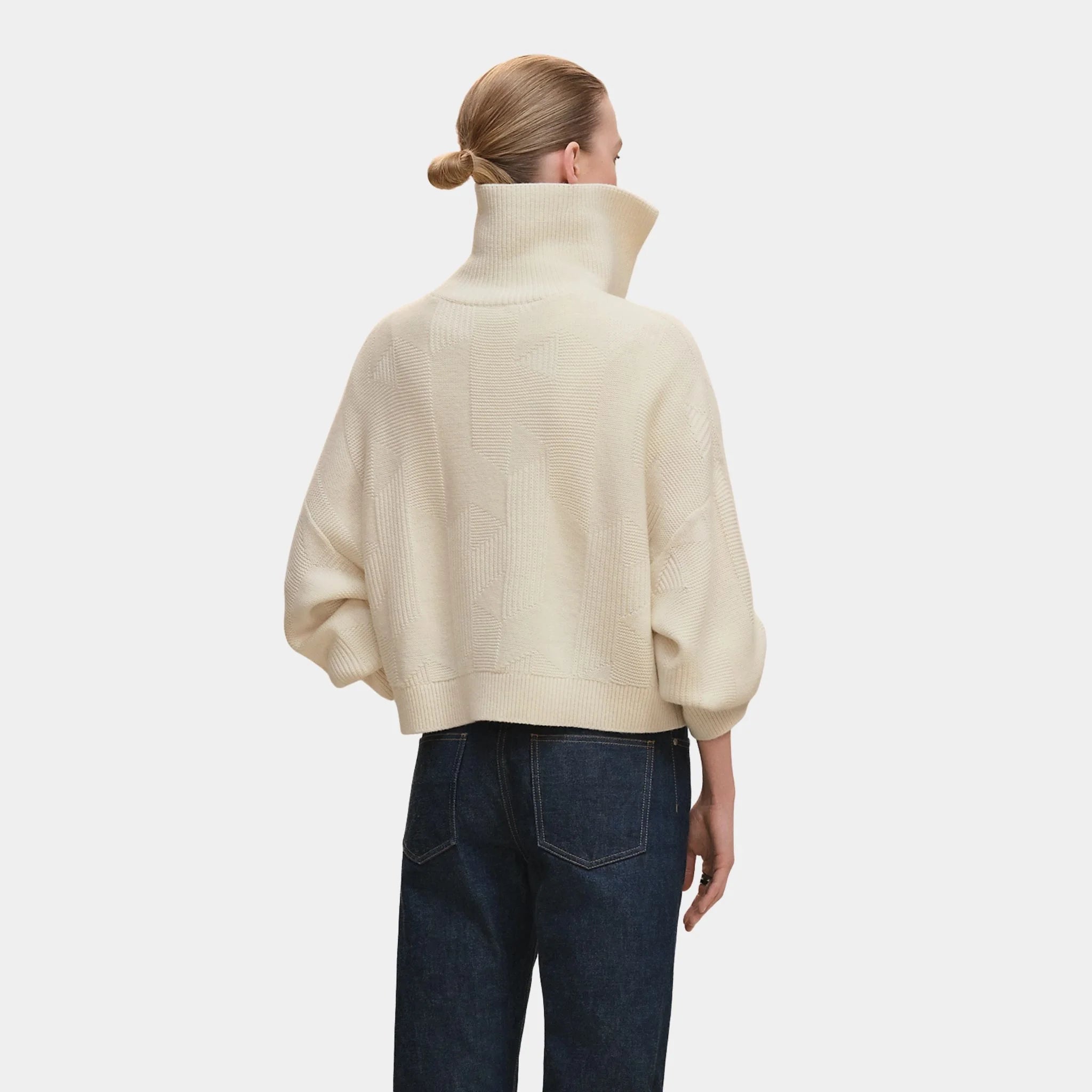 Hermes Long-sleeved H Pattern Sweater, Blanc Naturel, Back