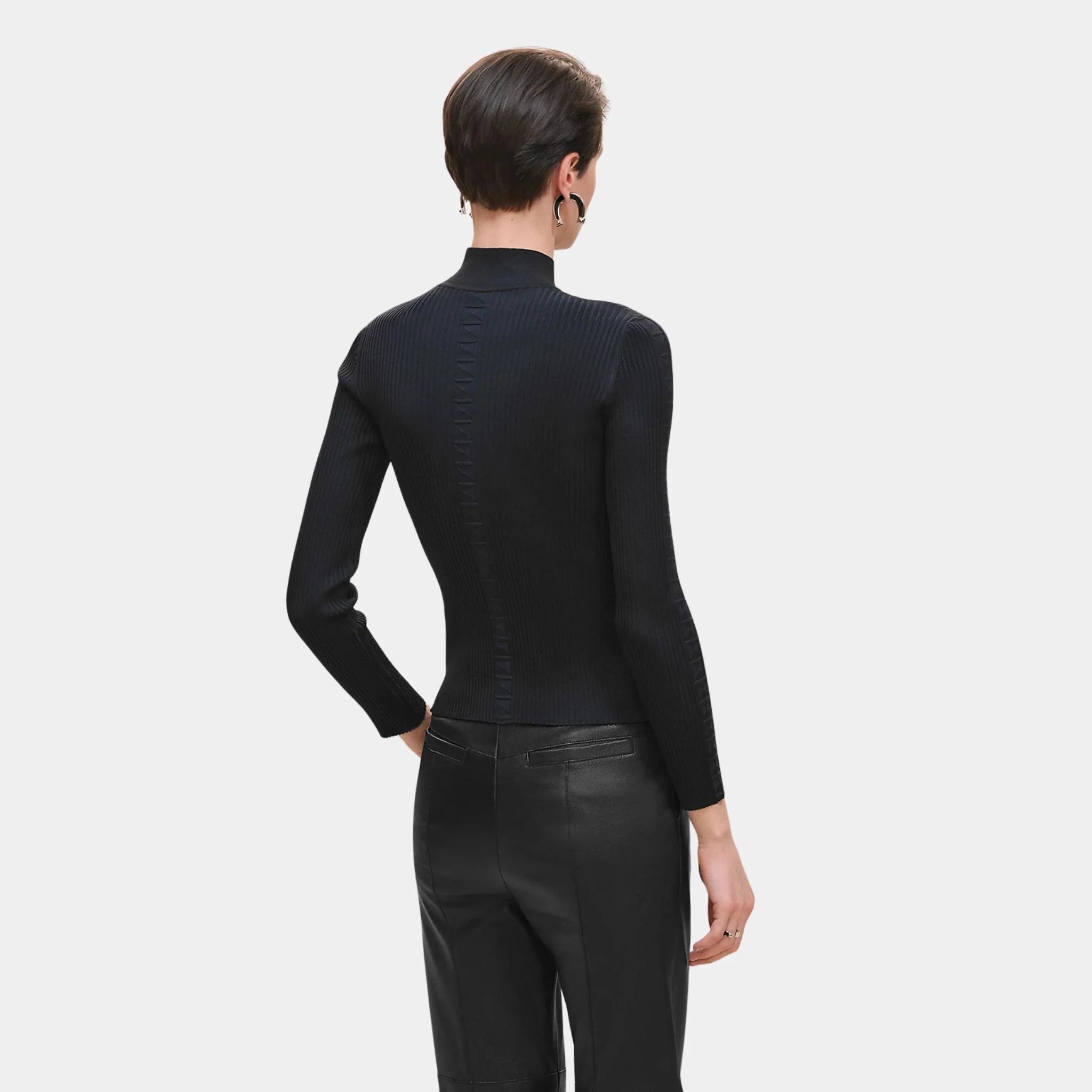 Hermes Long-sleeved Sweater in Shiny Silk Knit, Noir, Back