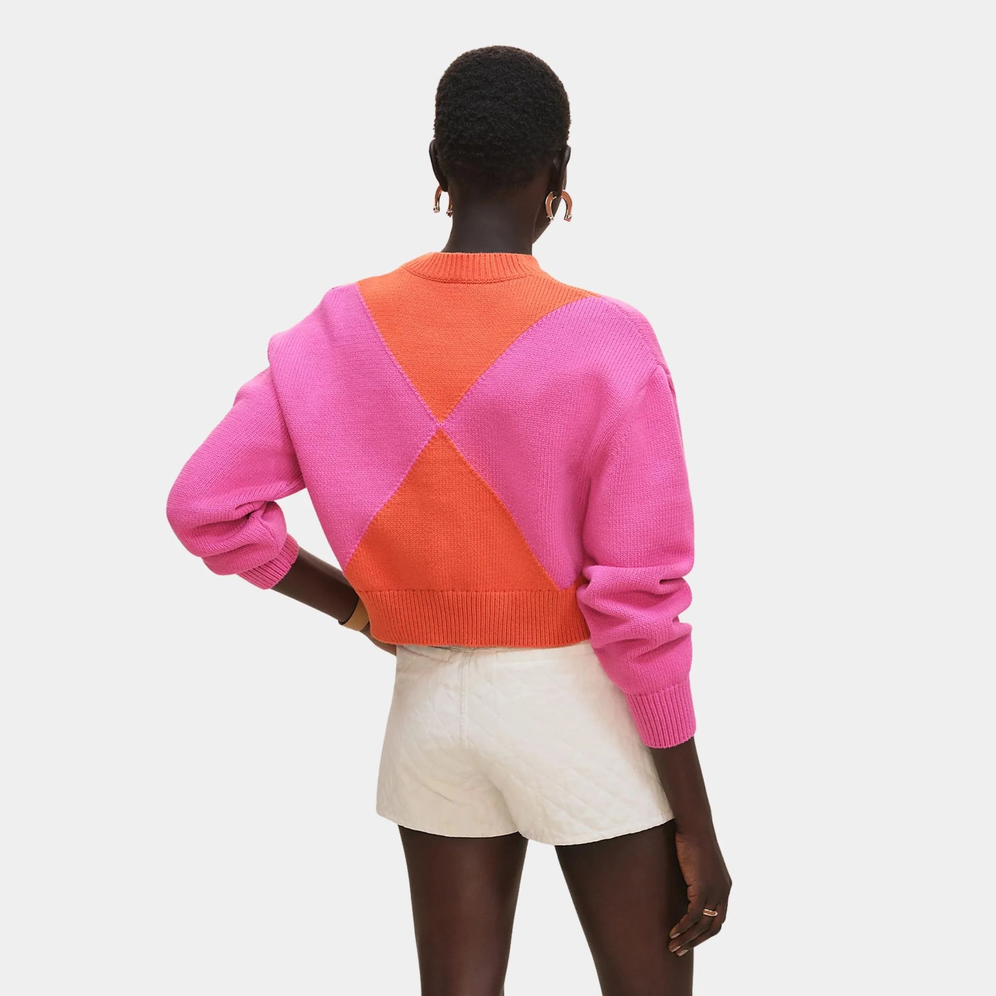 Hermes Long-sleeved Sweater in Thick Two-tone Cotton, Rose Sakura, Back