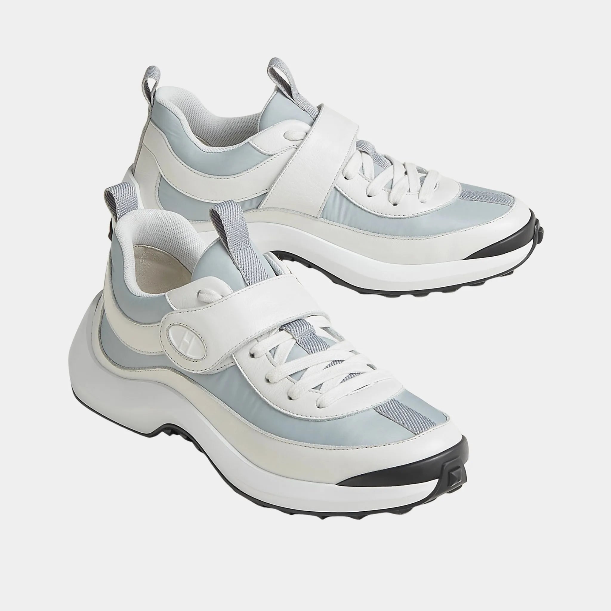 Hermes Loop Sneakers in Parachute Fabric and Calfskin, Bleu Mer, Front