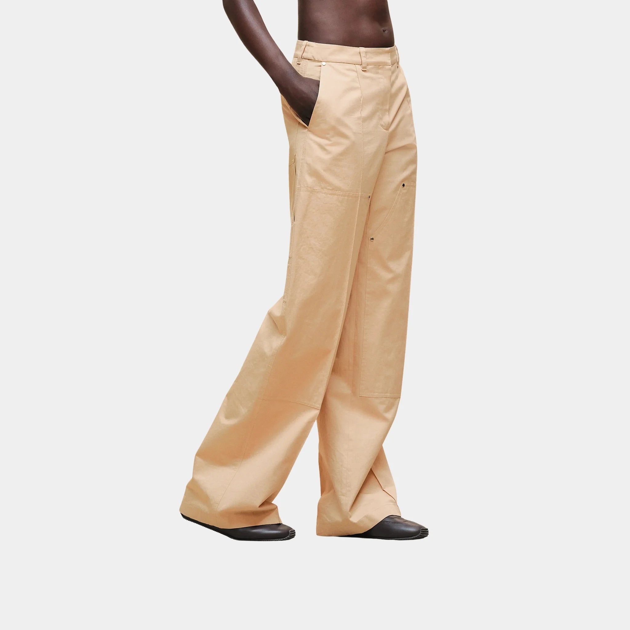 Hermes Low-rise Trousers in Slub Linen & Cotton Canvas, Beige Cajou, Front