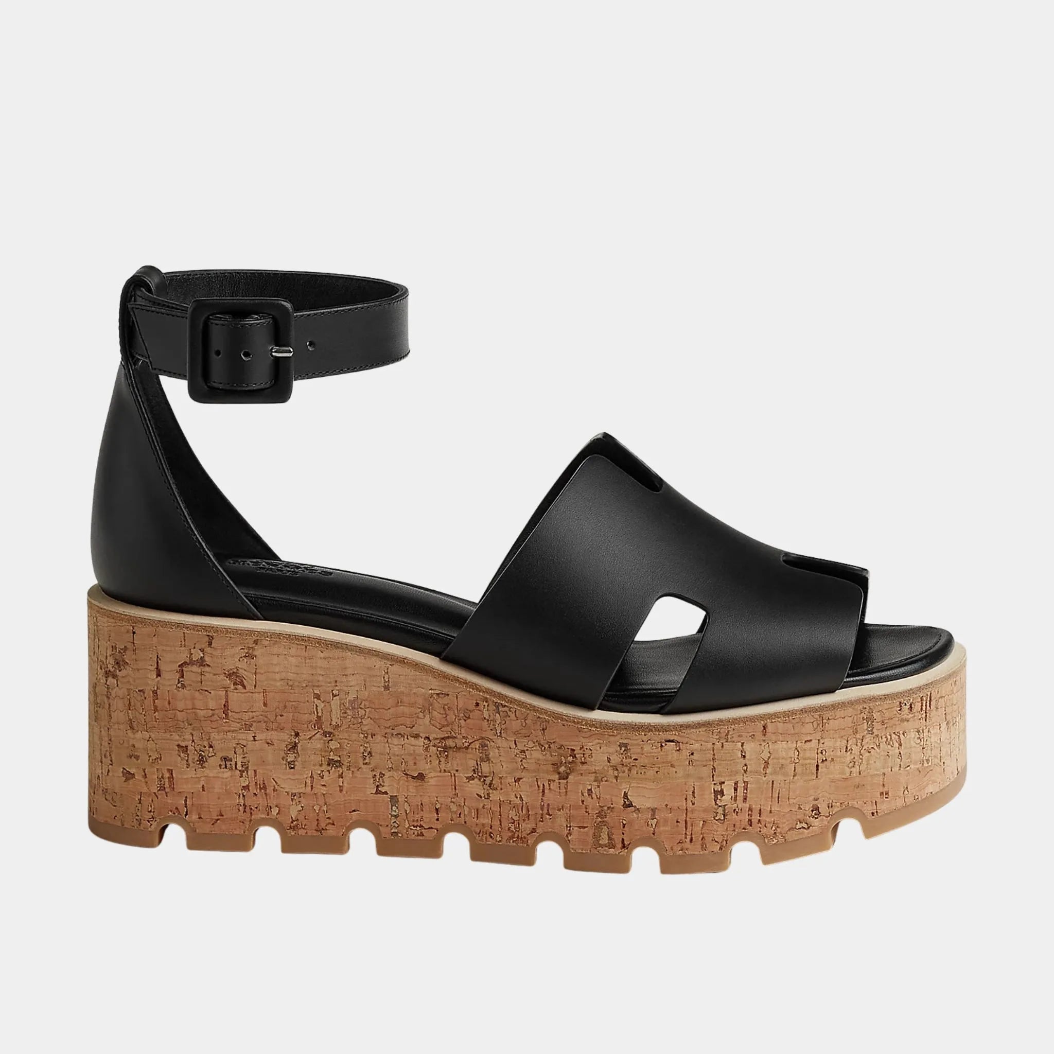 Hermes Luce 30 Sandal in Calfskin, Noir, Side