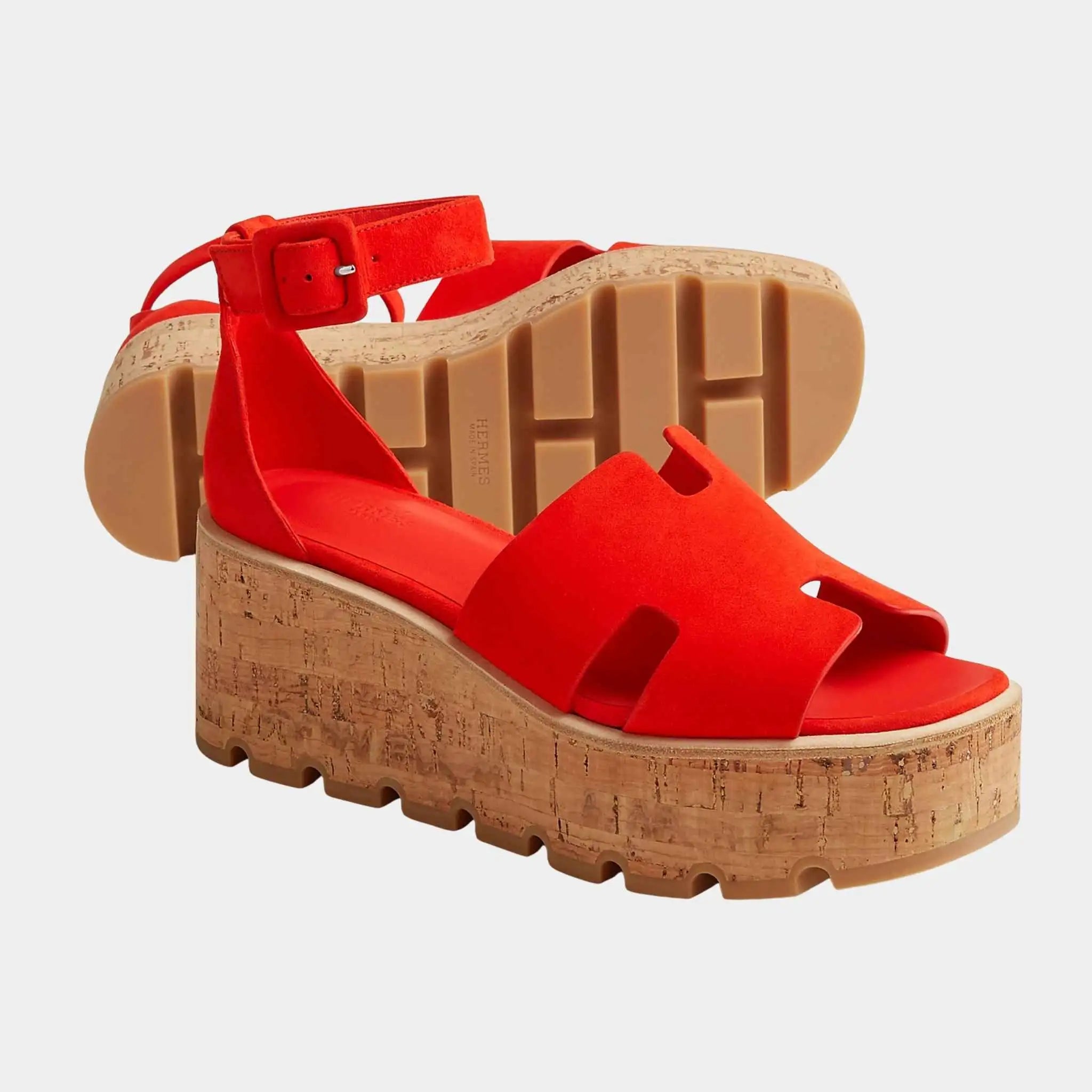 Hermes Luce 30 Sandals in Suede Goatskin, Rouge Grenadine, Front