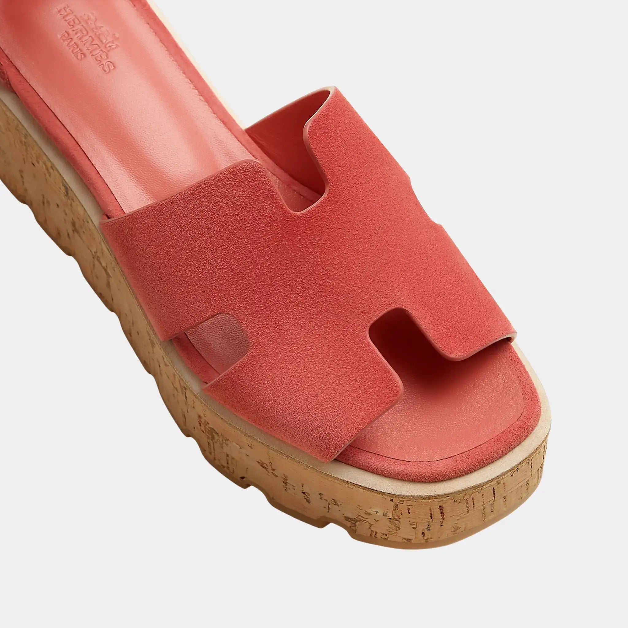 Hermes Luce 30 Sandals in Suede Goatskin, Rouge Tomette, Top