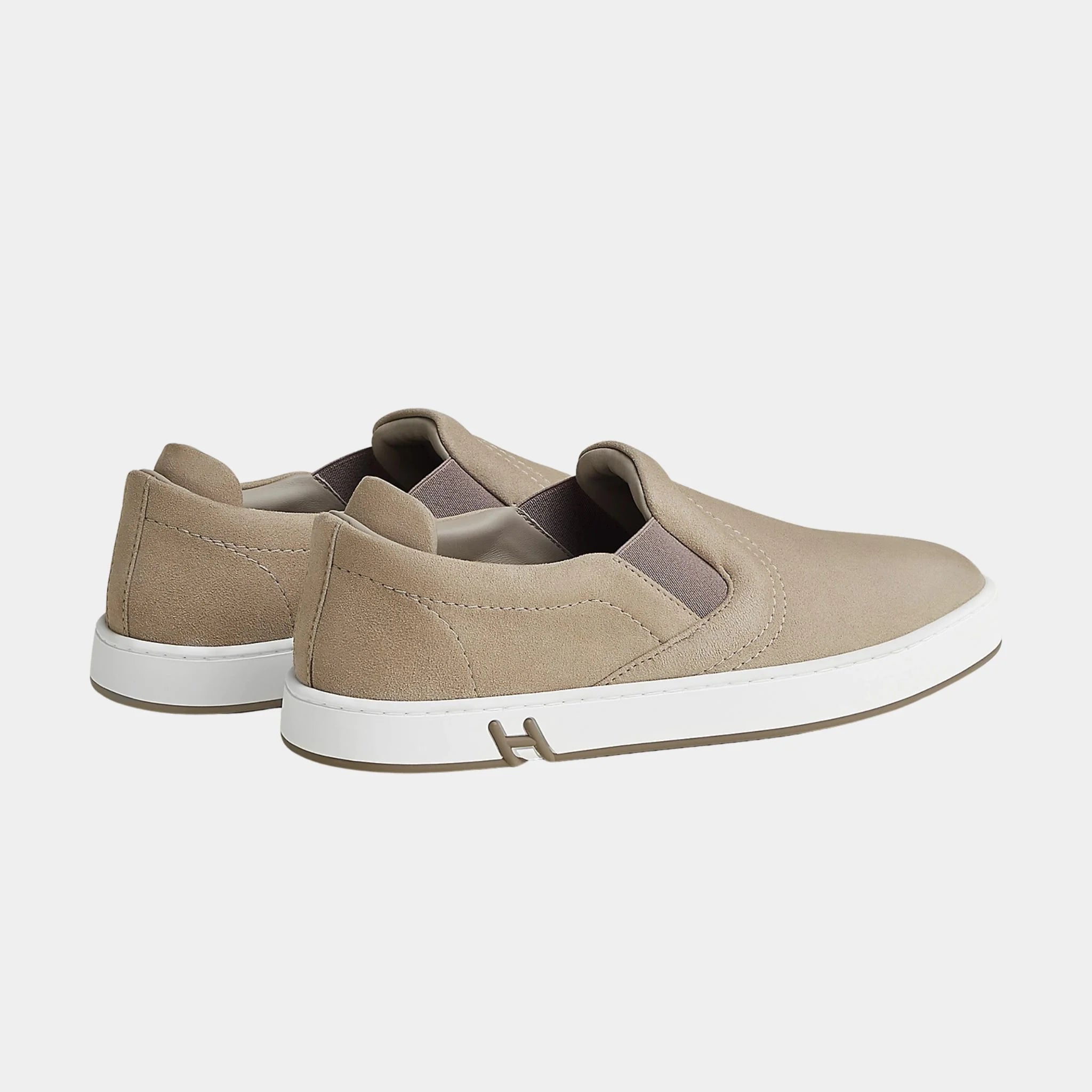 Hermes Lucky Slip-on Sneaker in Suede Goatskin, Beige Galet, Back
