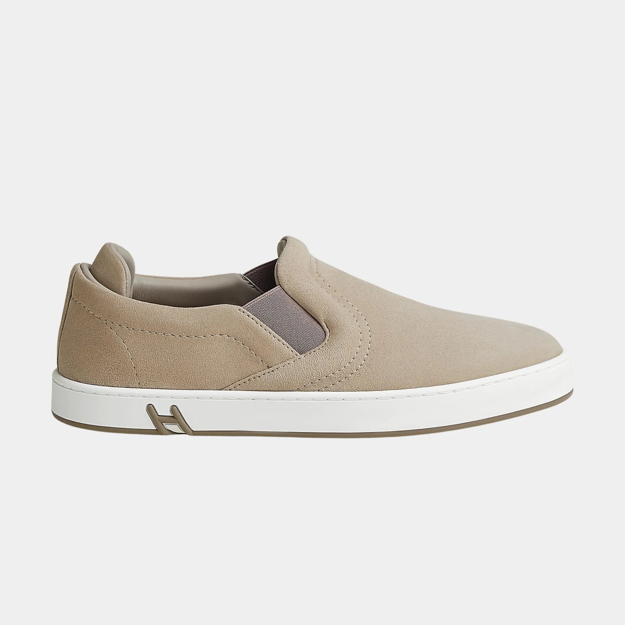 Hermes Lucky Slip-on Sneaker in Suede Goatskin, Beige Galet, Side