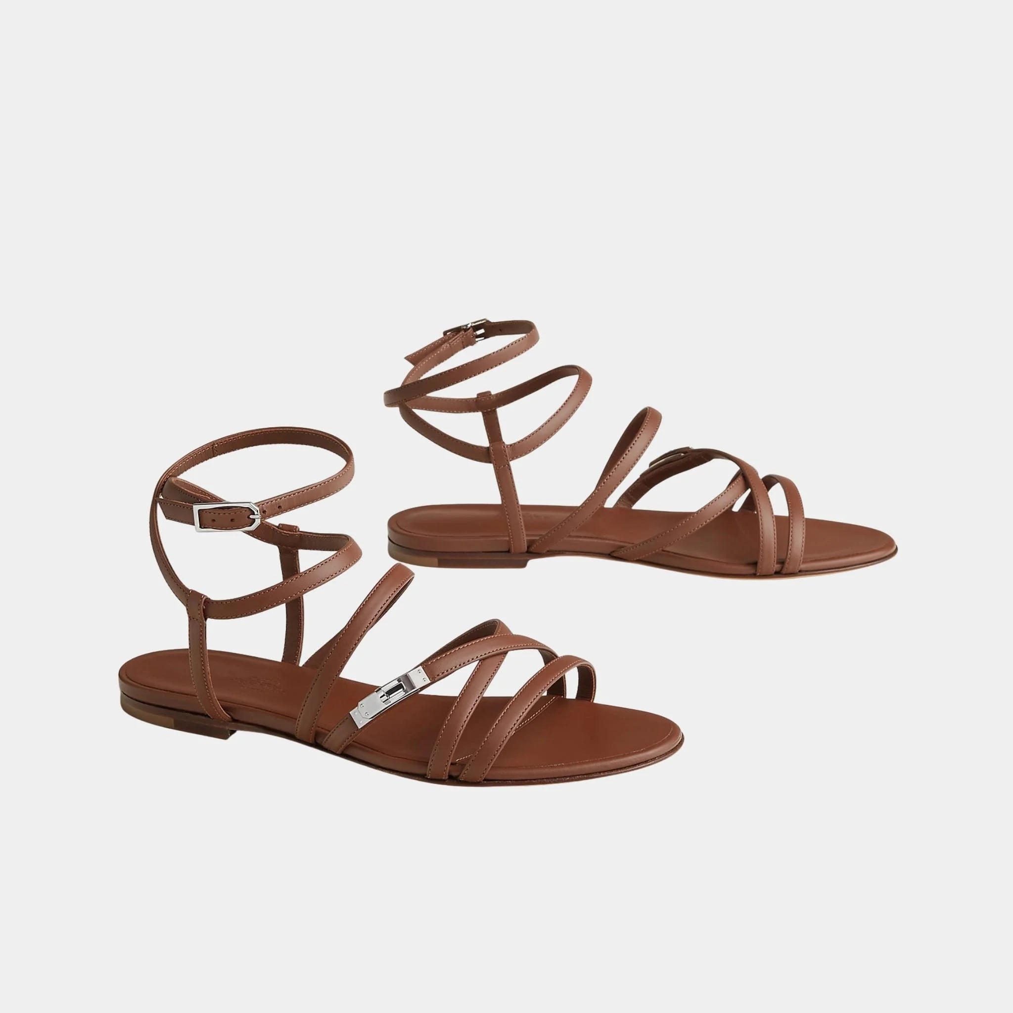 Hermes Lullaby Sandals in Calfskin, Naturel, Front