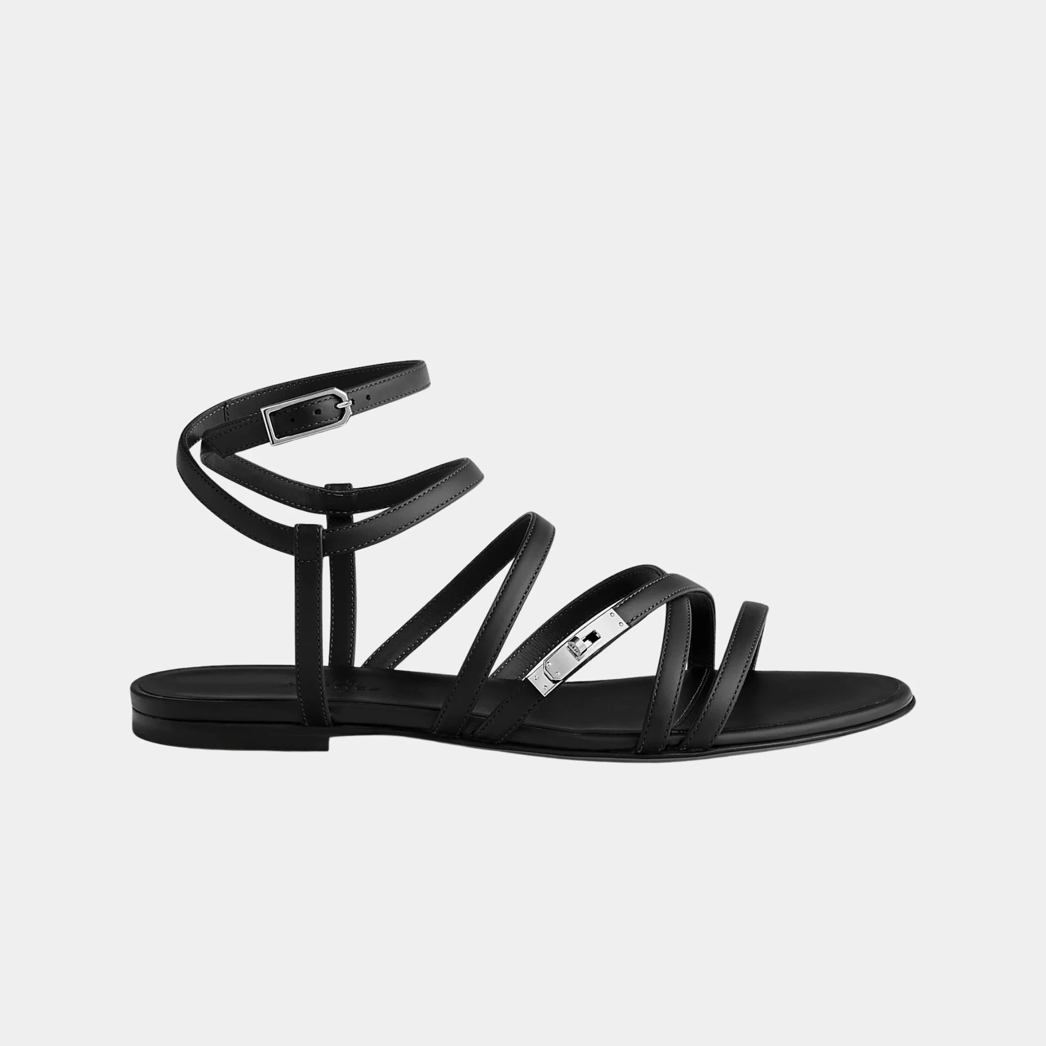 Hermes Lullaby Sandals in Calfskin, Noir, Side